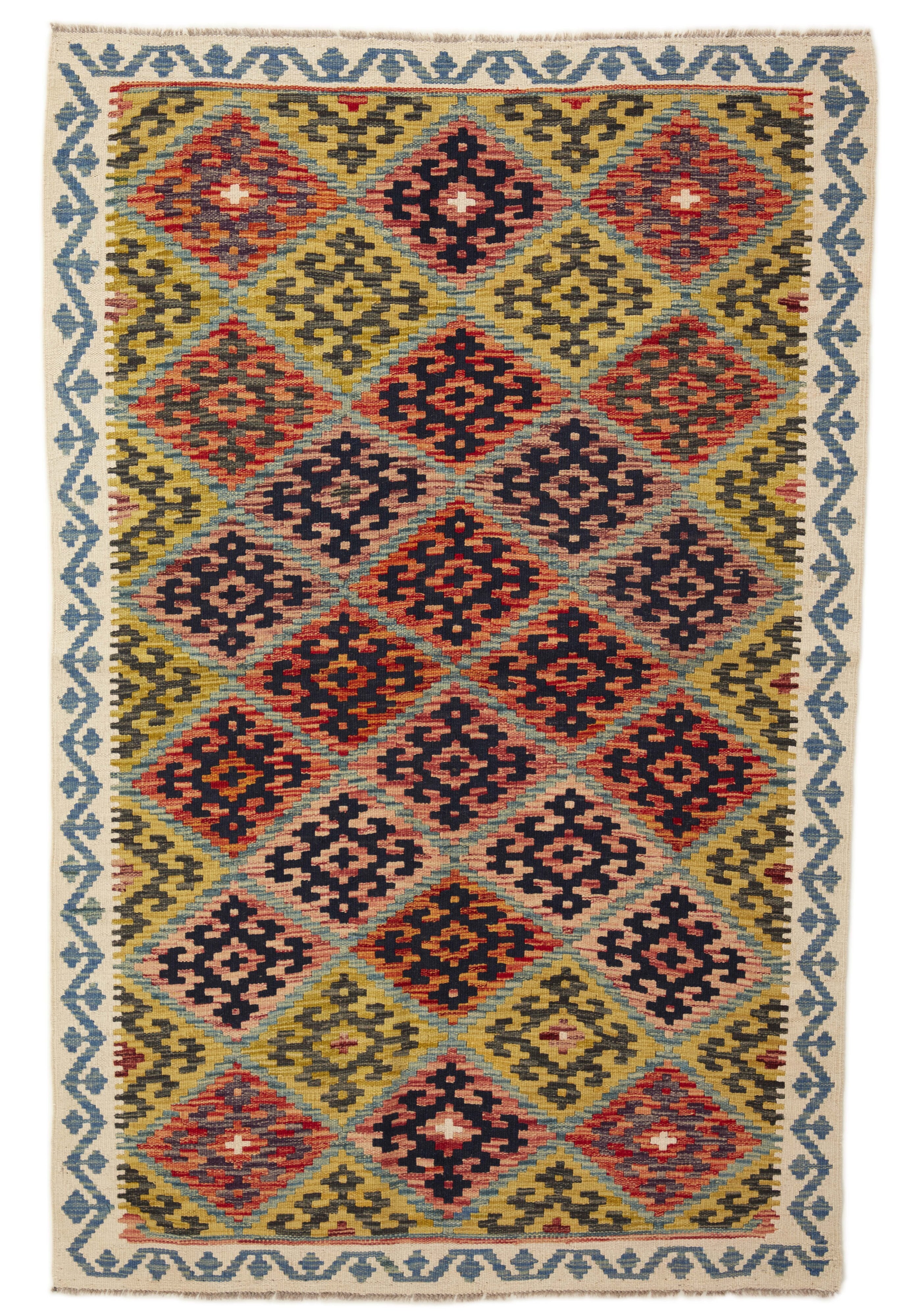 Authentic Persian Kilim flatweave rug with traditional multicolour pattern