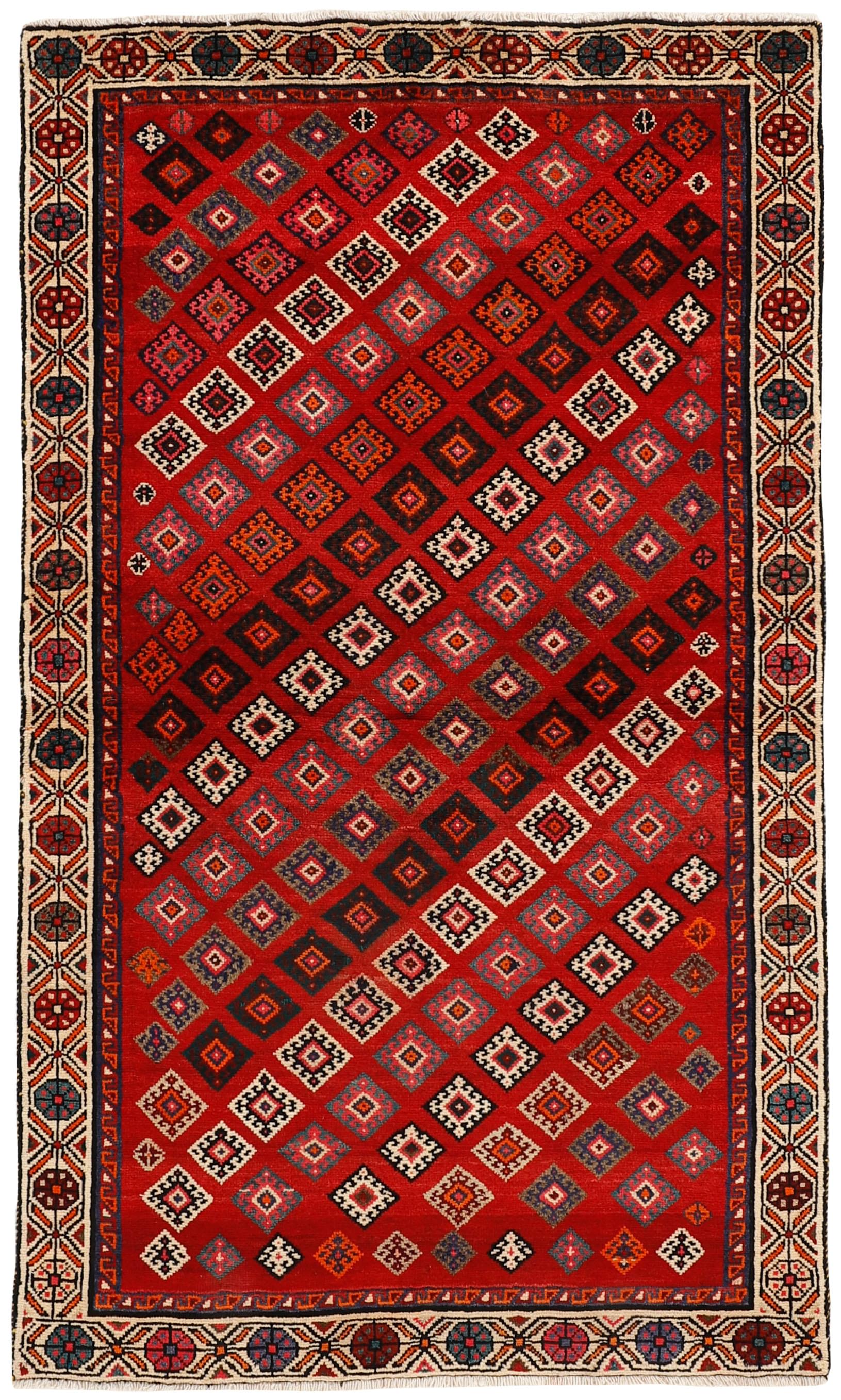 red and black persian rug with geometric design