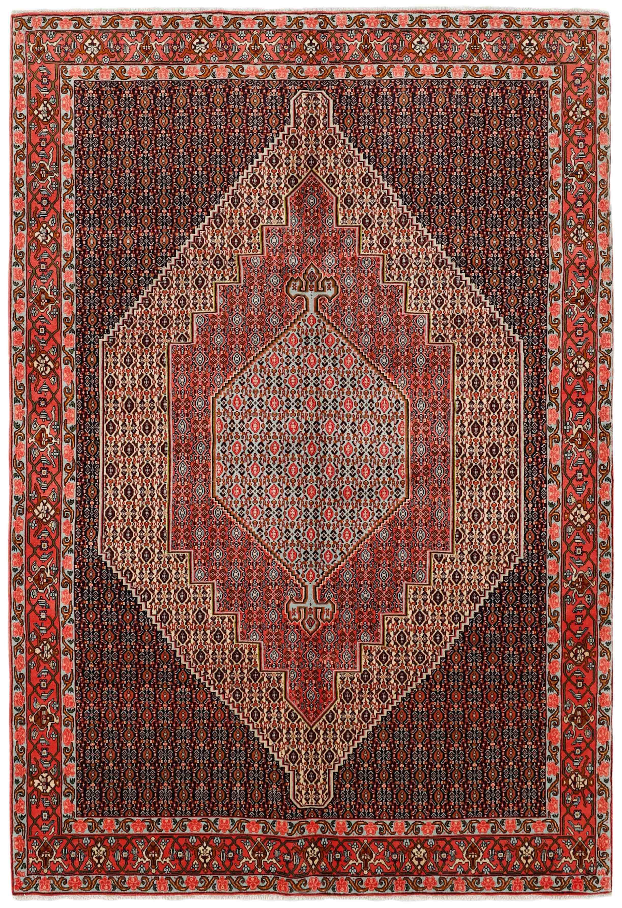 authentic persian rug with a traditional geometric design in red