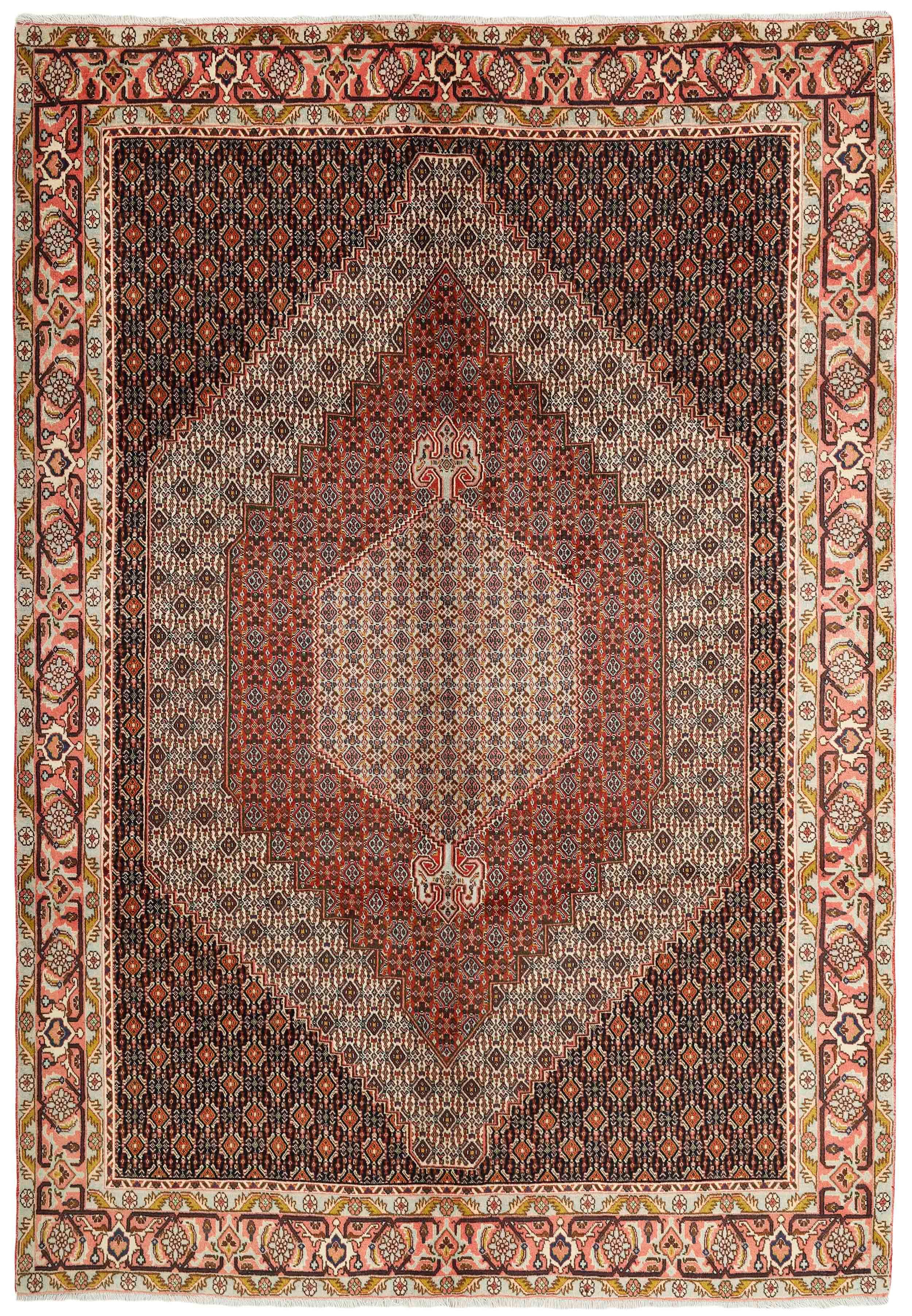 authentic persian rug with a traditional geometric design in red