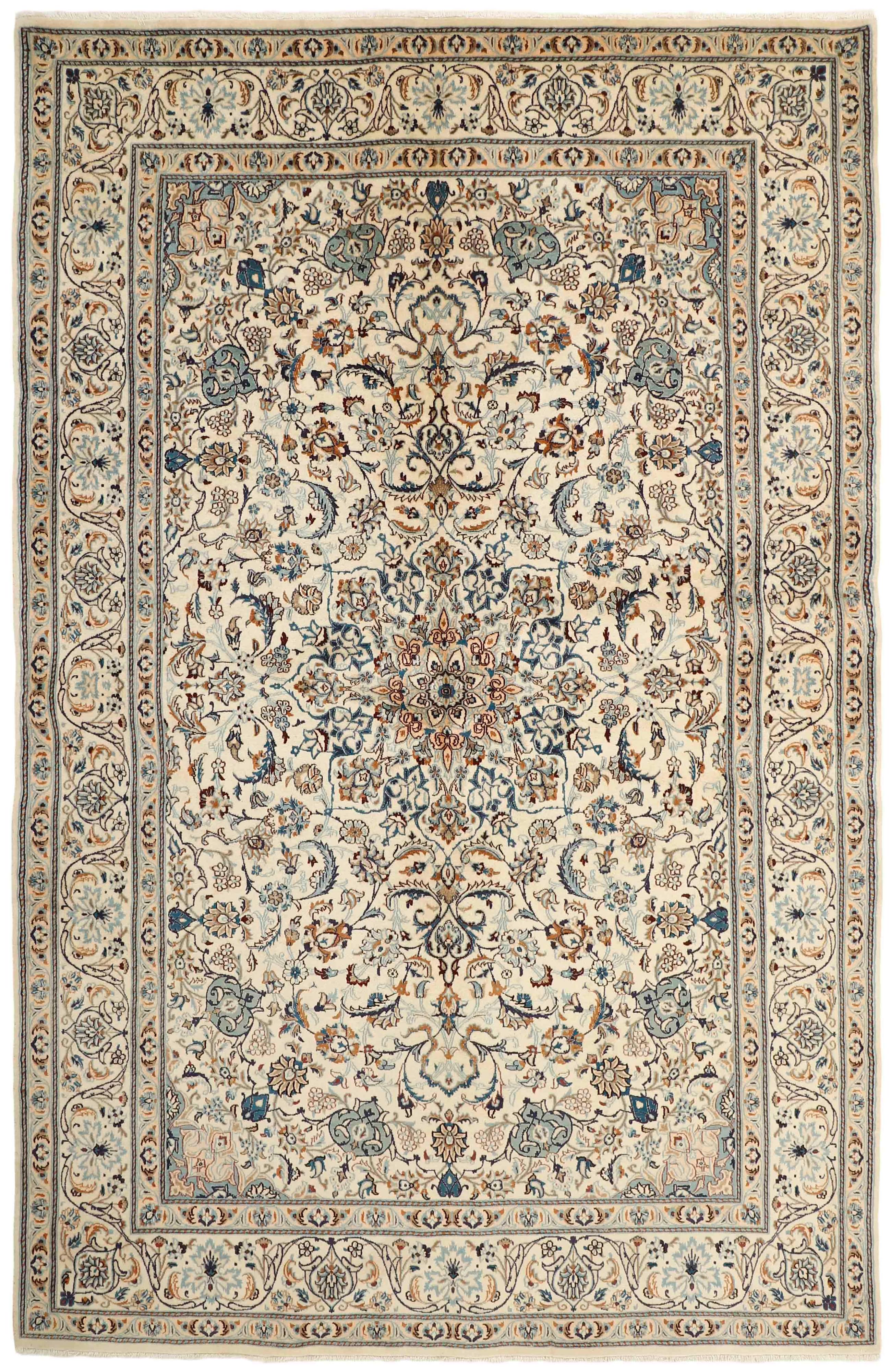 Authentic oriental rug with traditional floral design in cream