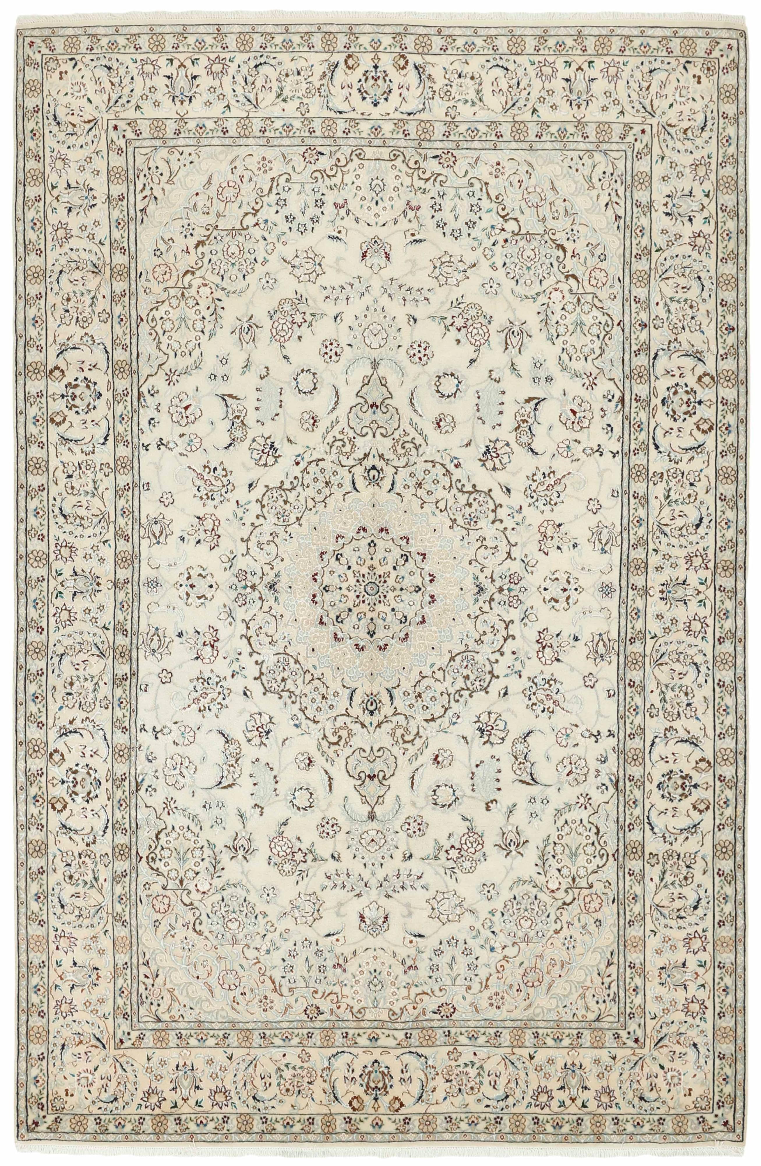 Authentic oriental rug with traditional floral design in cream