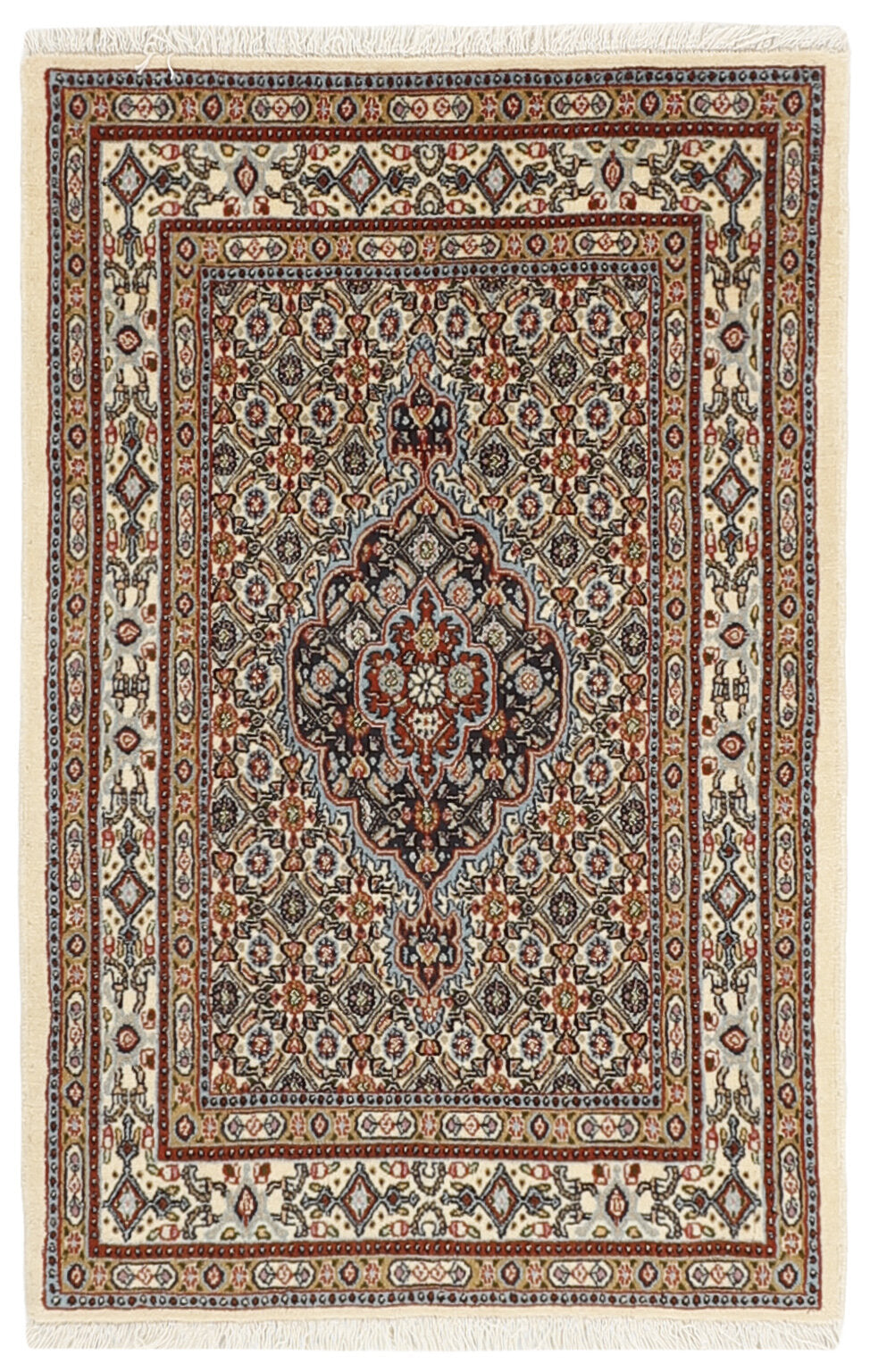authentic persian rug with traditional floral pattern in red, pink, yellow, blue, green, cream, beige, brown and black
