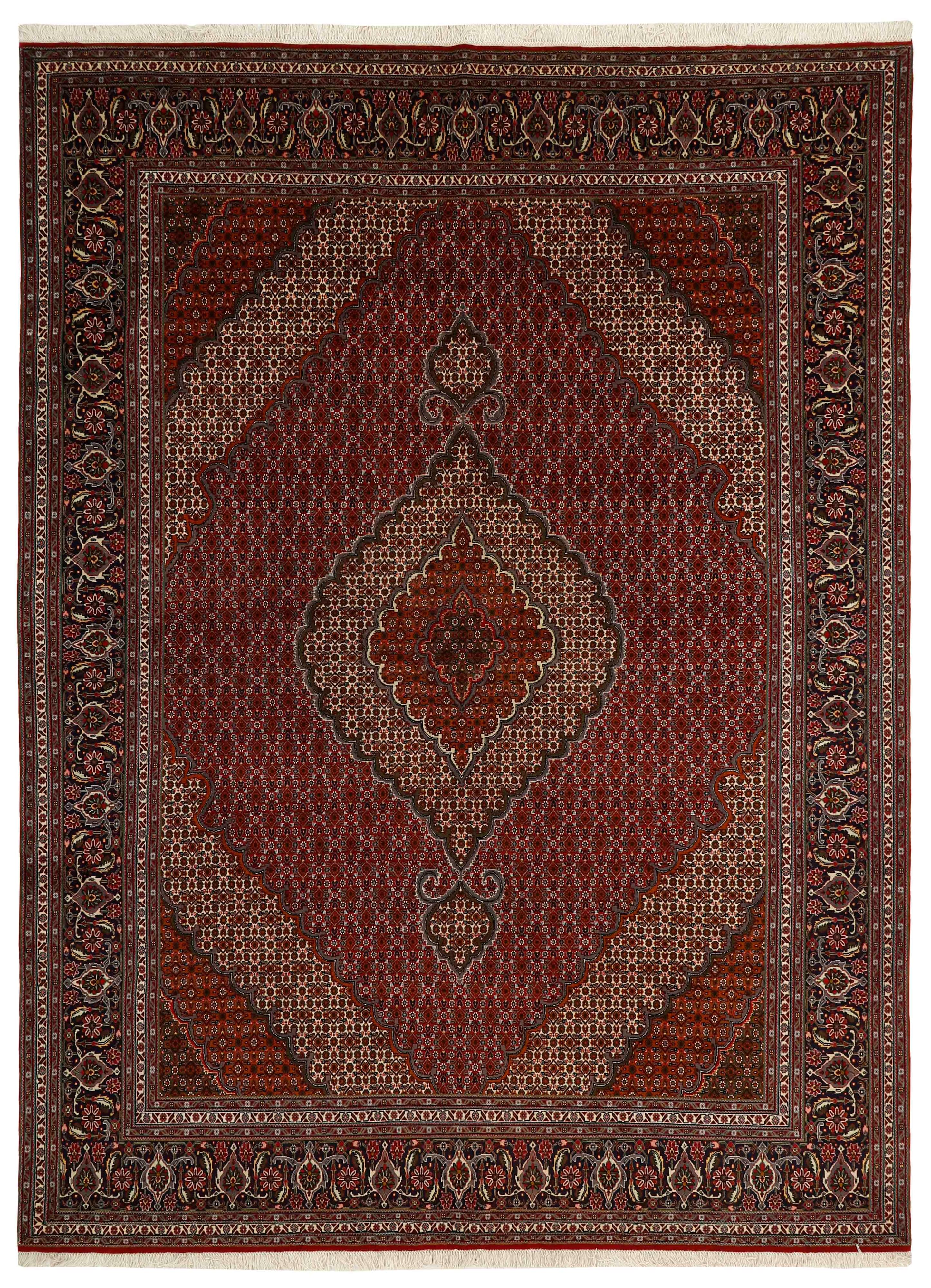 Authentic persian rug with traditional floral design in red, black and beige