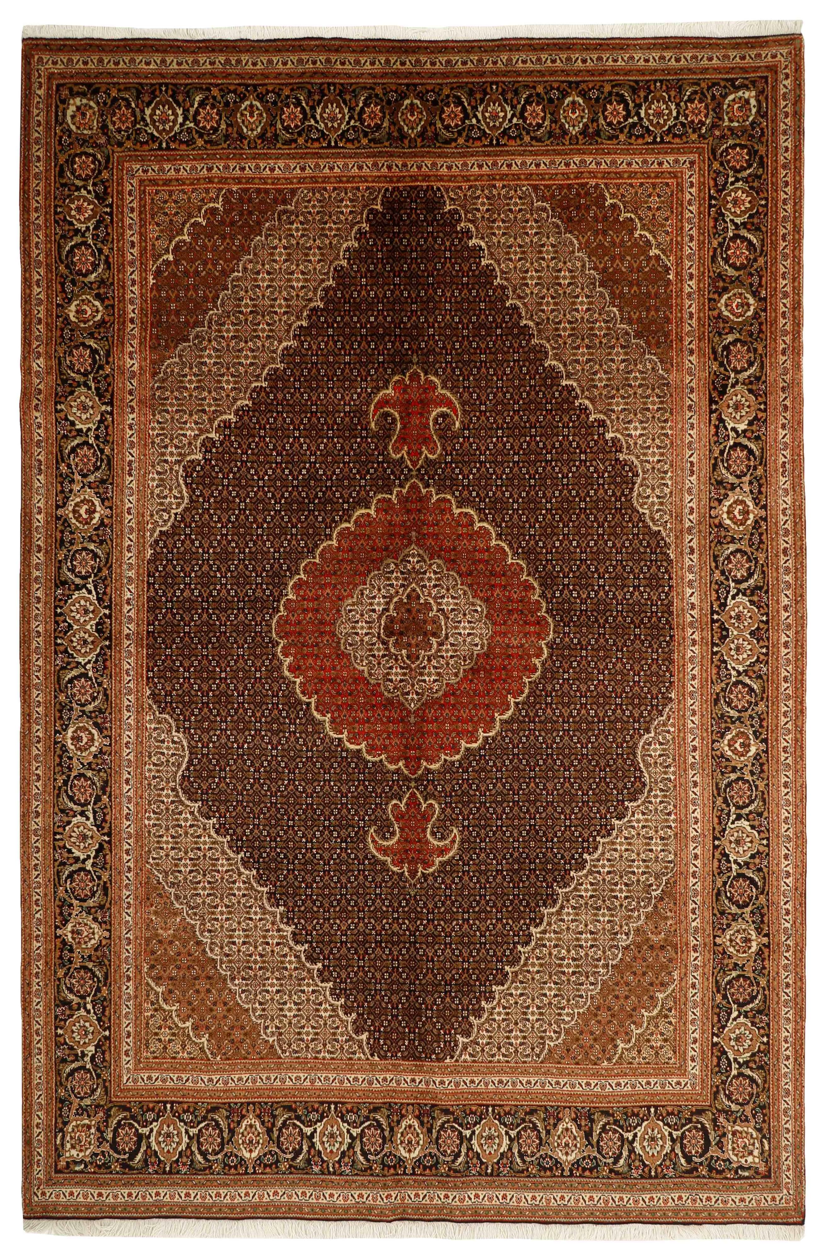 Authentic persian rug with traditional floral design in red, black and beige