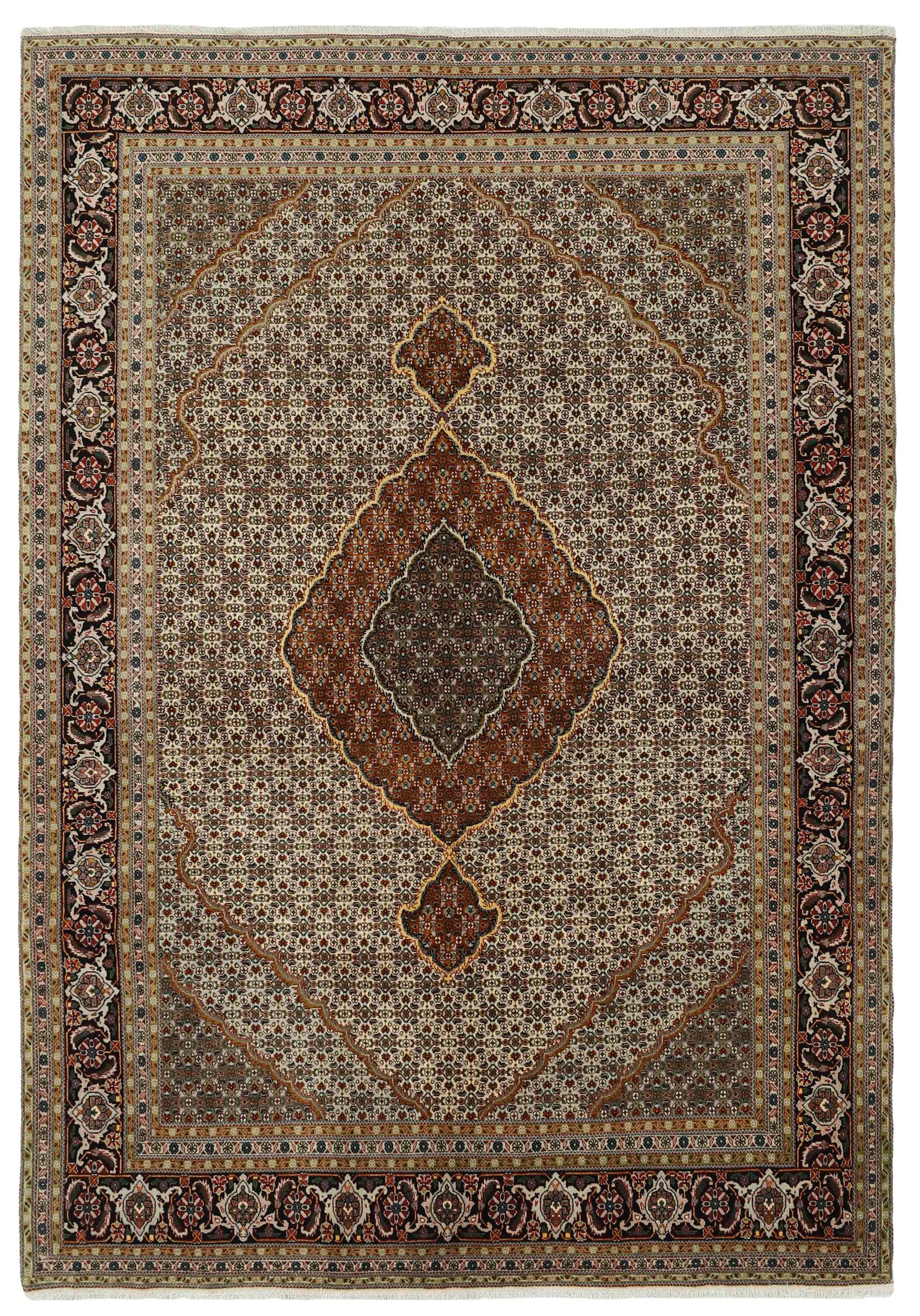 Authentic persian rug with traditional floral design in red, black and beige