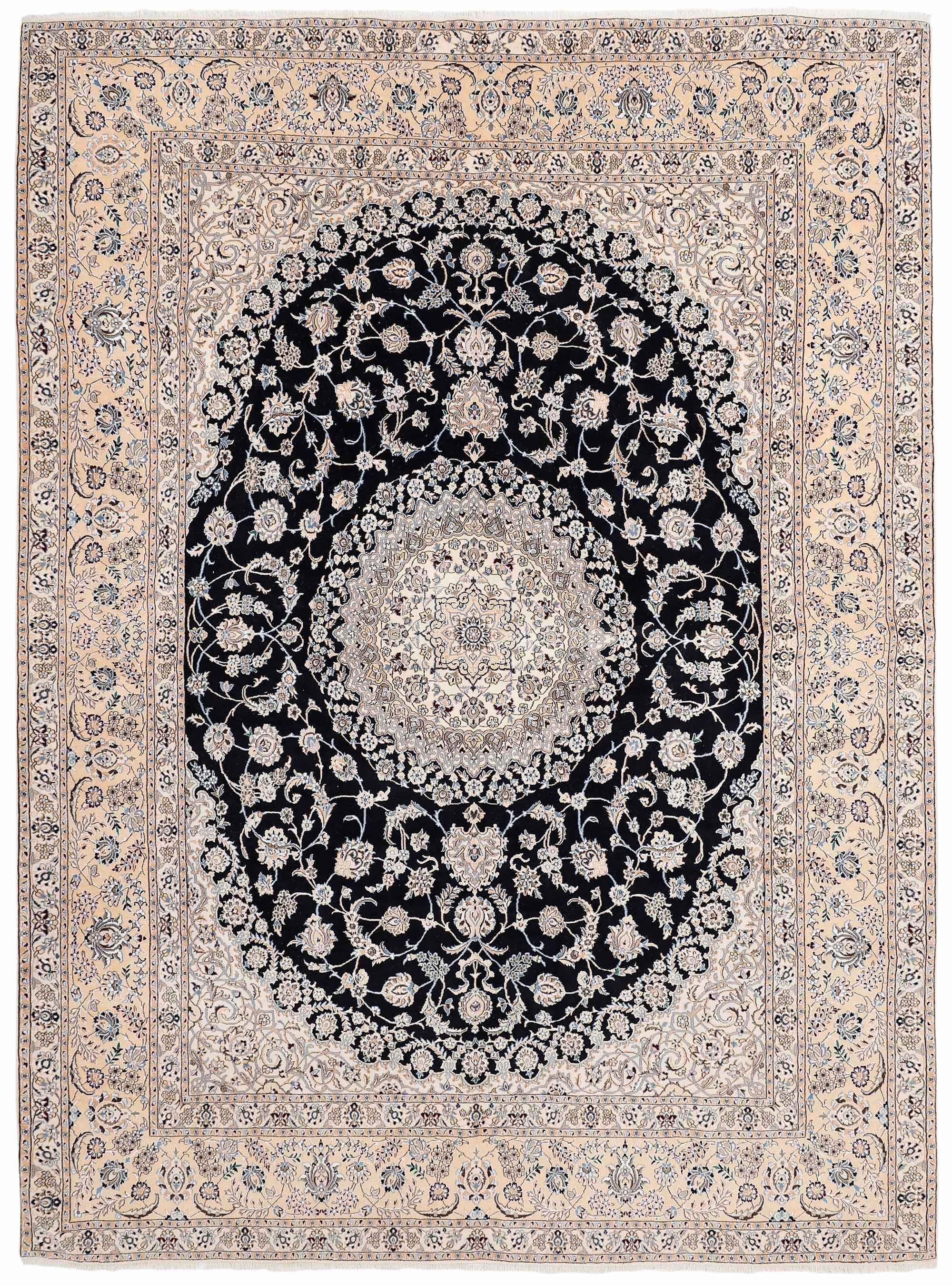 Authentic oriental rug with traditional floral design in black