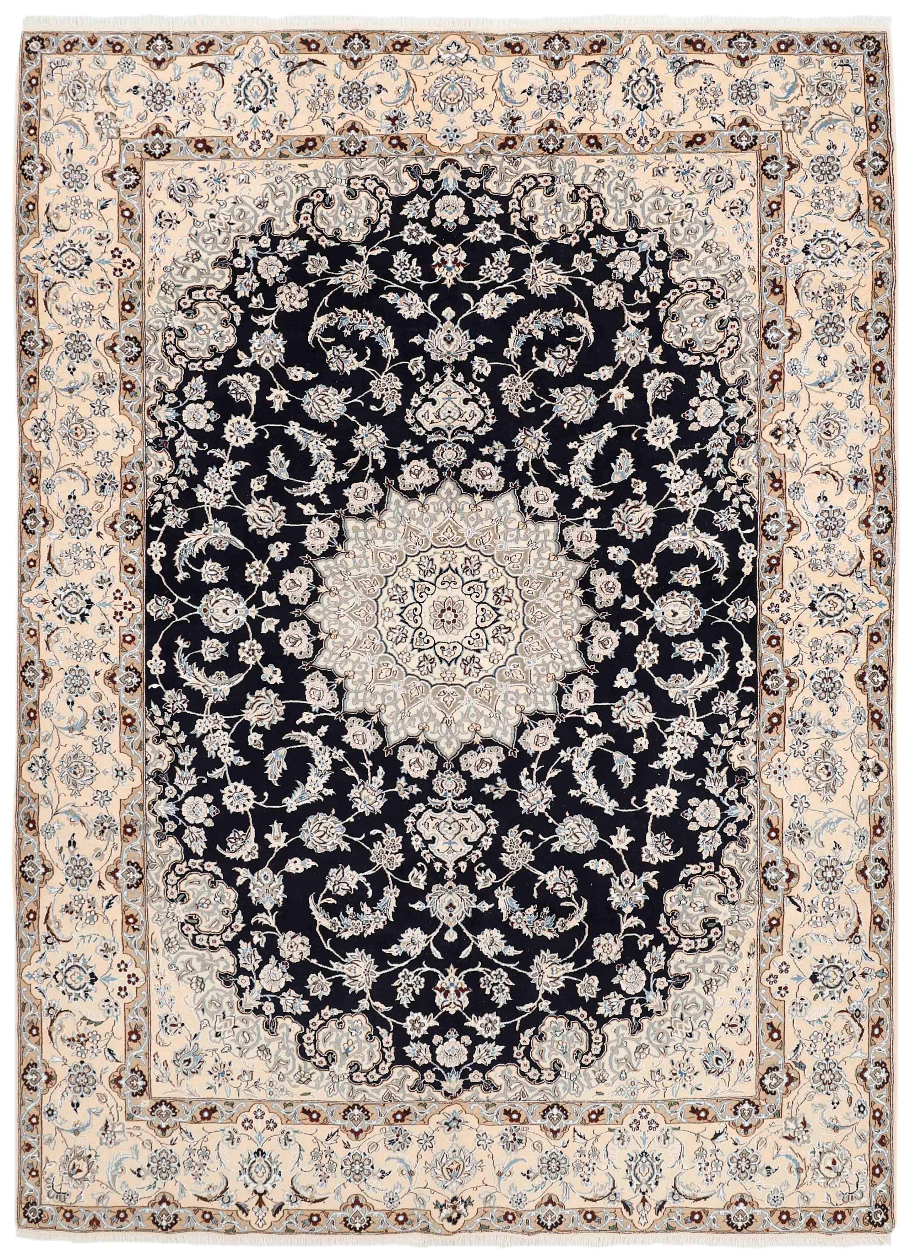 Authentic oriental rug with traditional floral design in black
