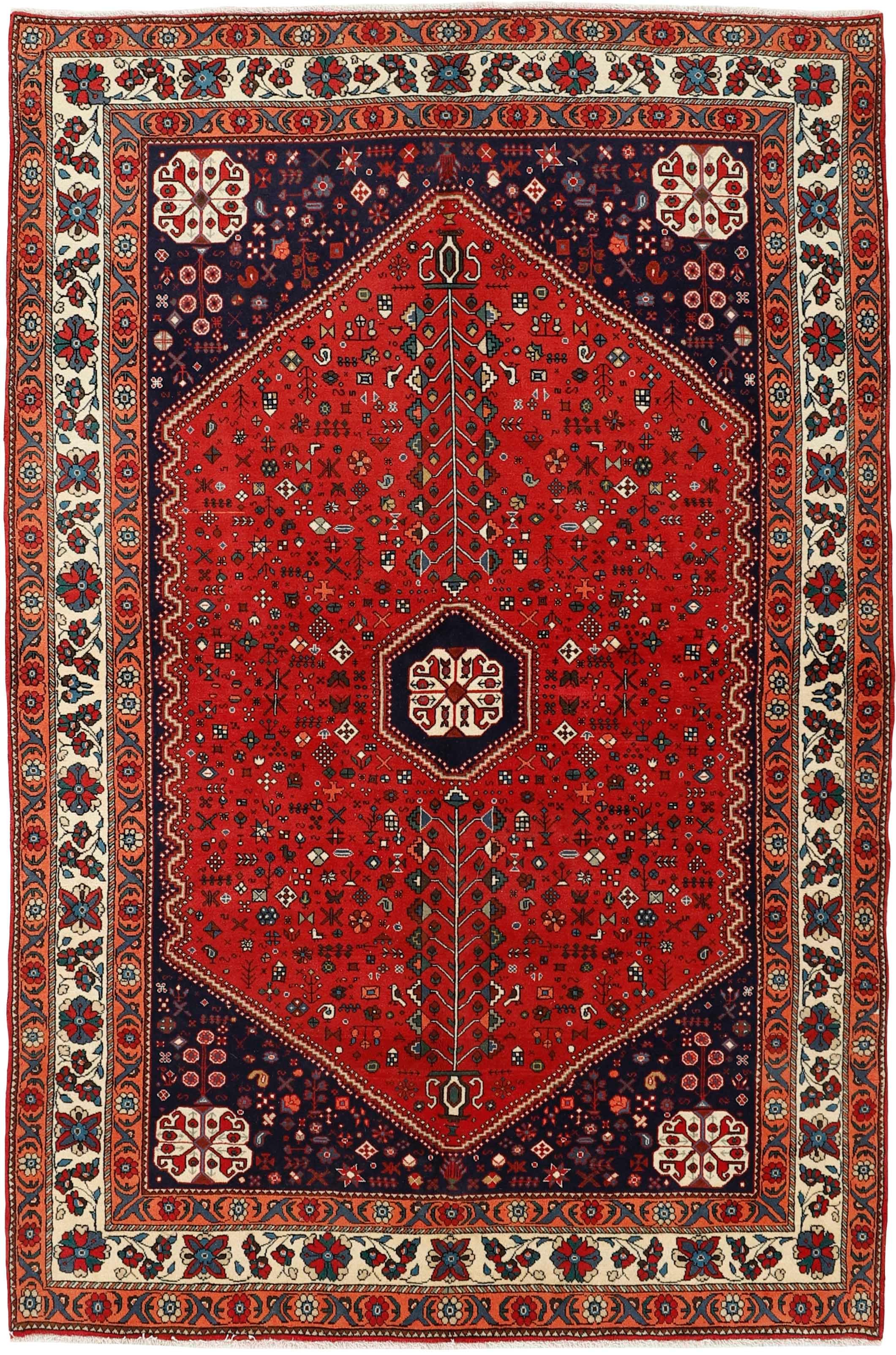 Authentic persian rug with traditional tribal geometric design in red, black & ivory