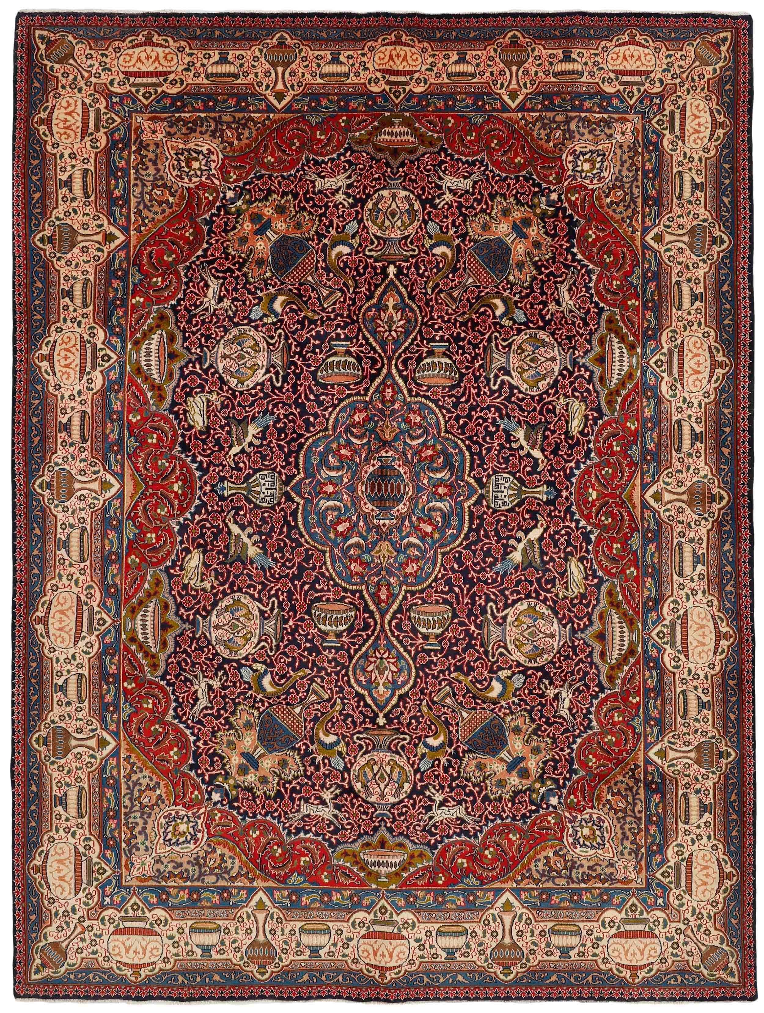 Authentic persian rug with a traditional floral design in red