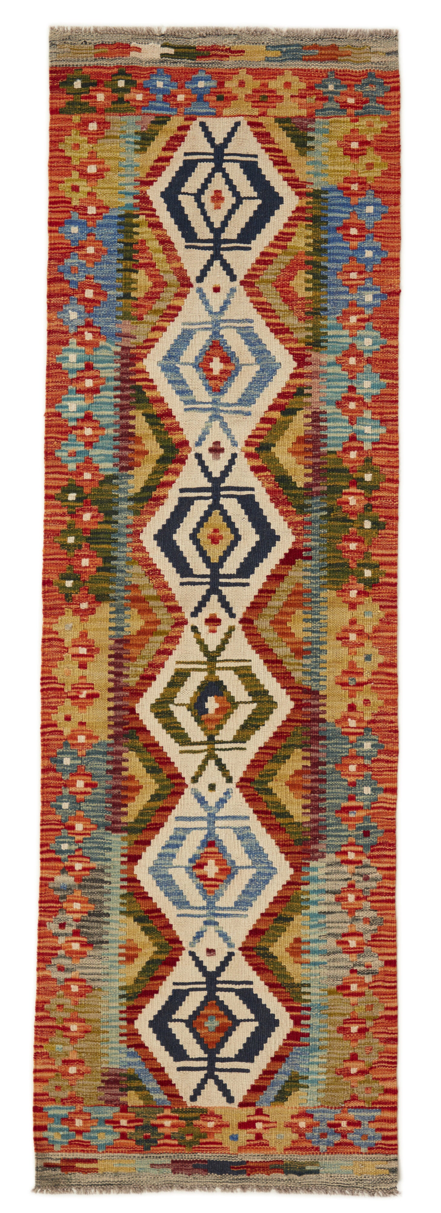 Authentic Persian Kilim flatweave runner with traditional multicolour pattern