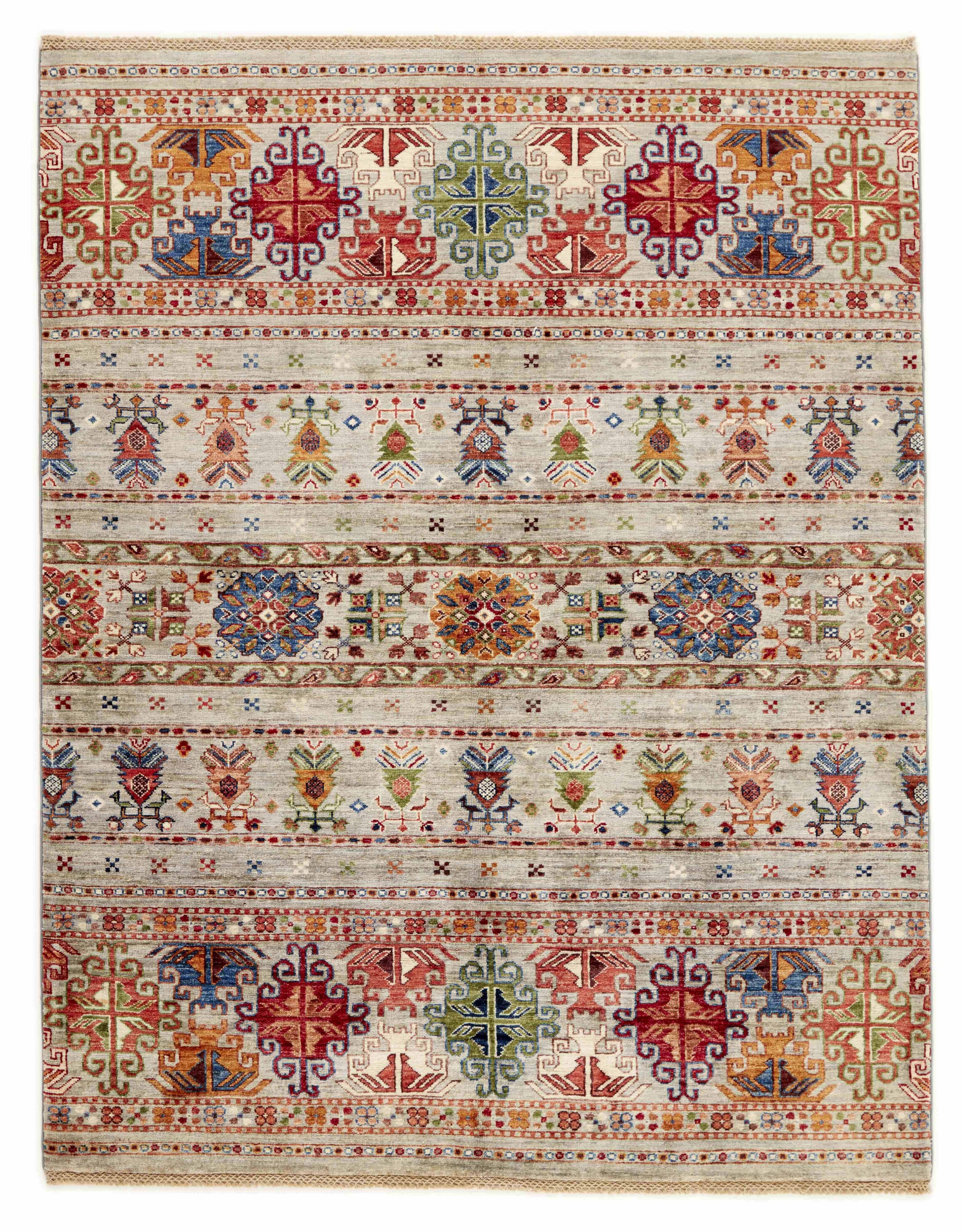 Authentic multicolour shall rug with traditional pattern