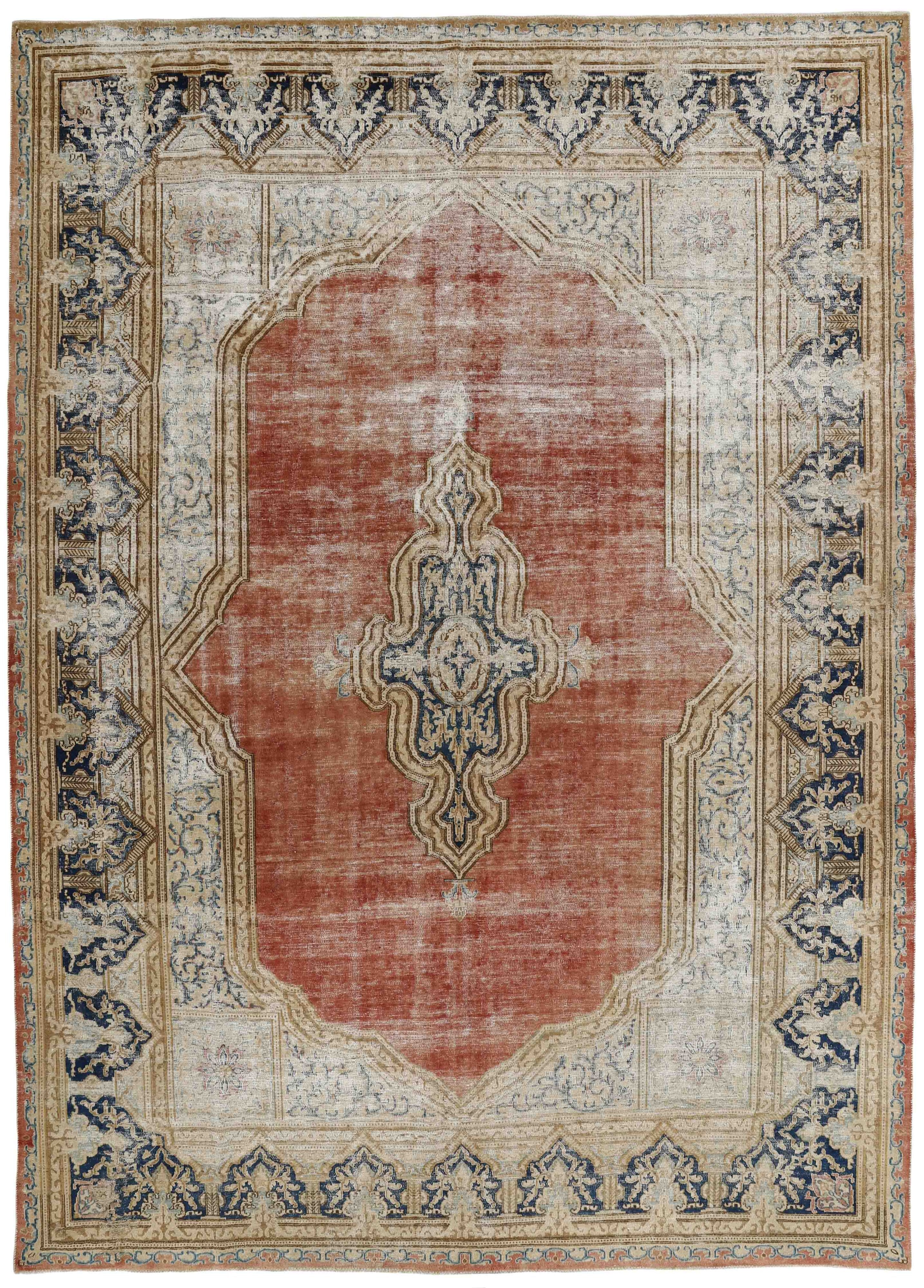 Multicolour distressed bordered vintage Persian-style rug