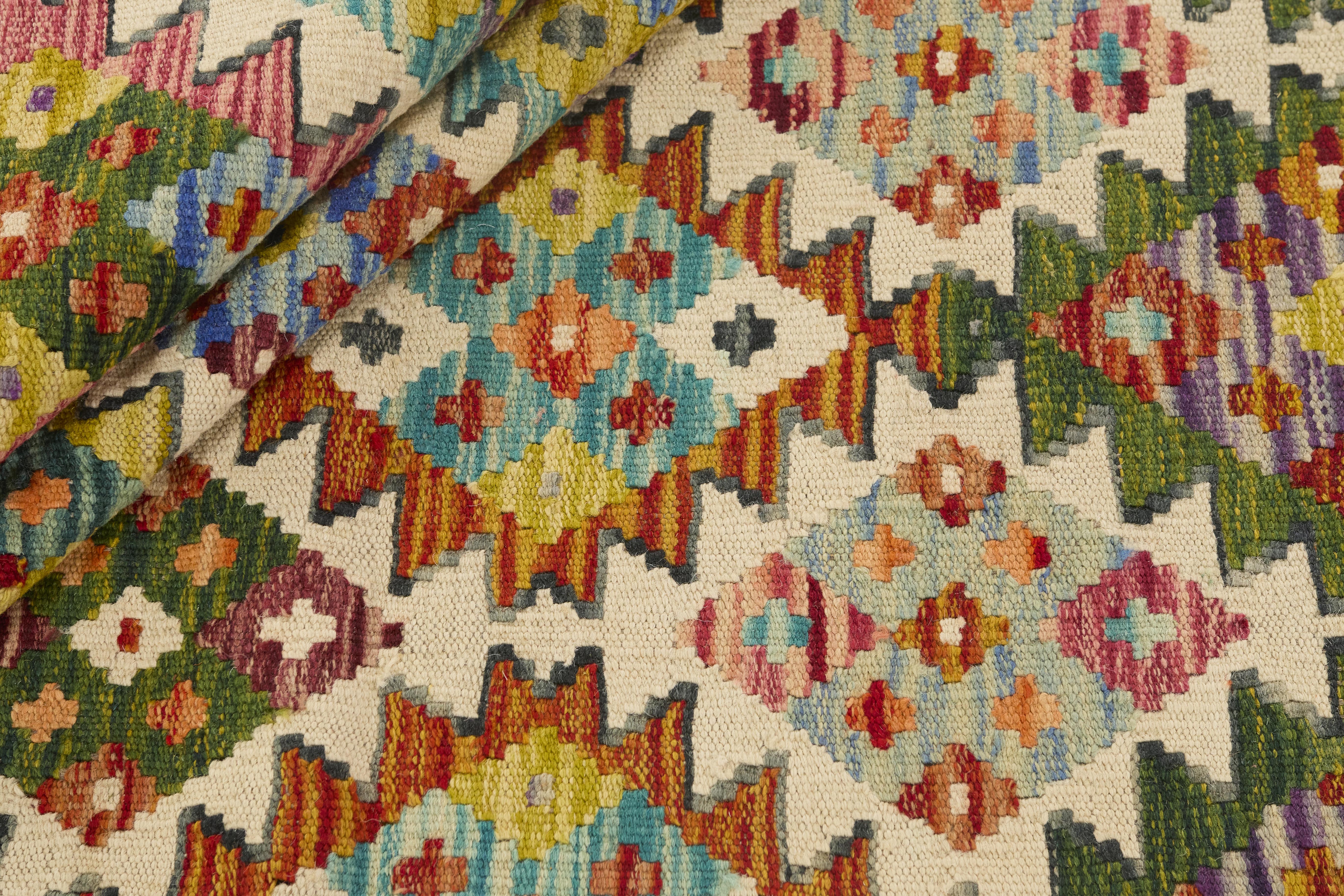 Multicolour traditional Afghan Kilim rug