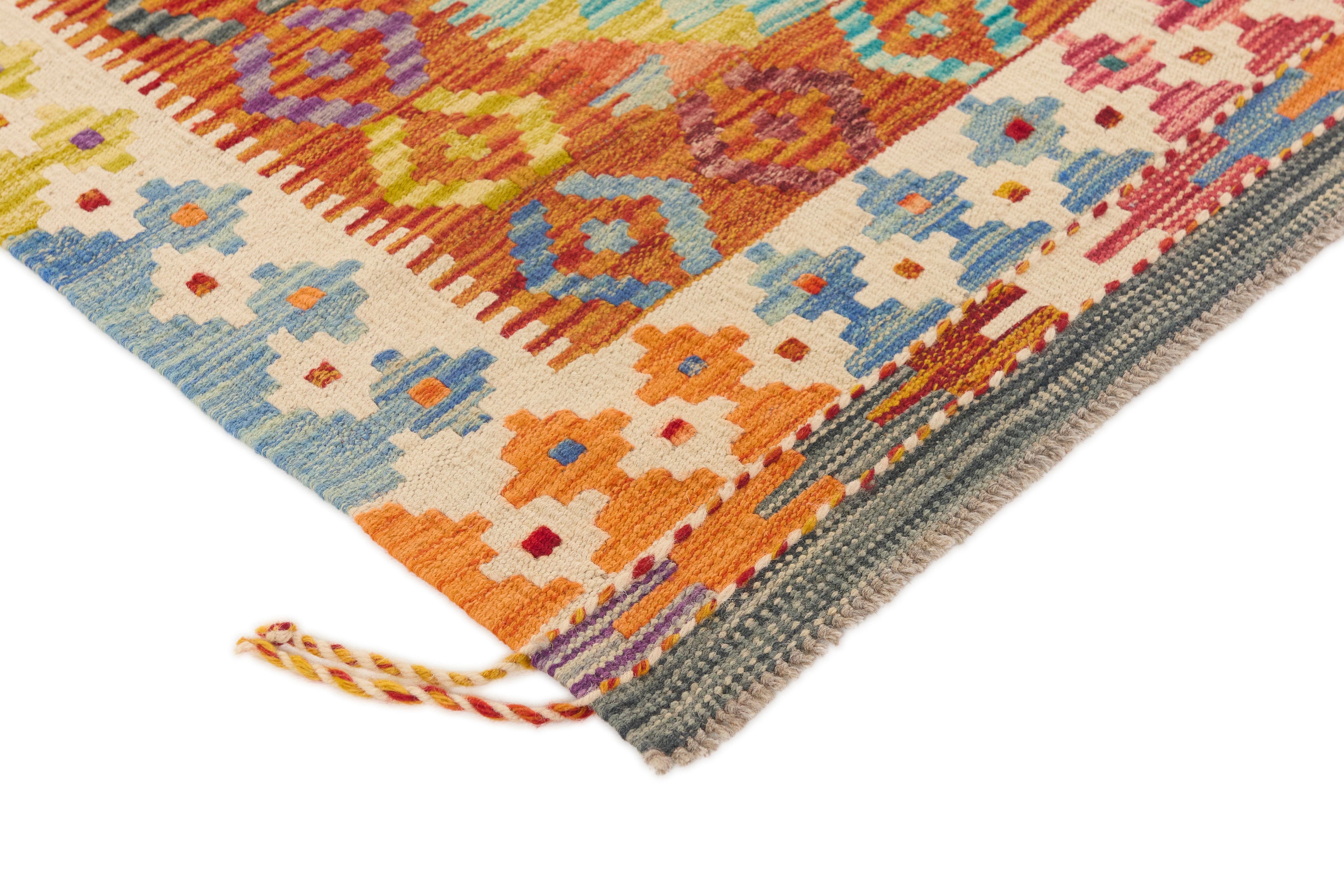 Multicolour traditional Afghan Kilim rug