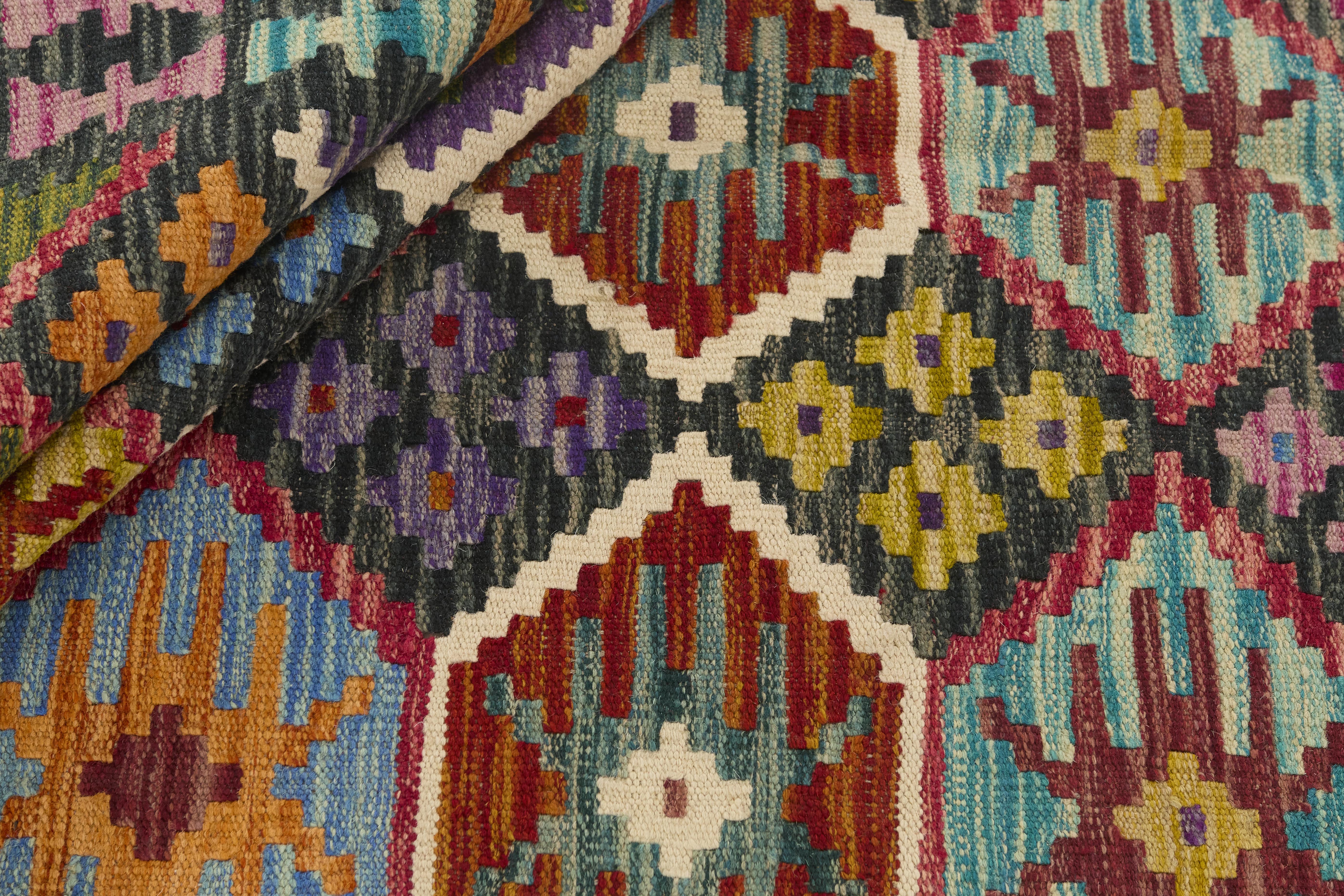 Multicolour traditional Afghan Kilim rug