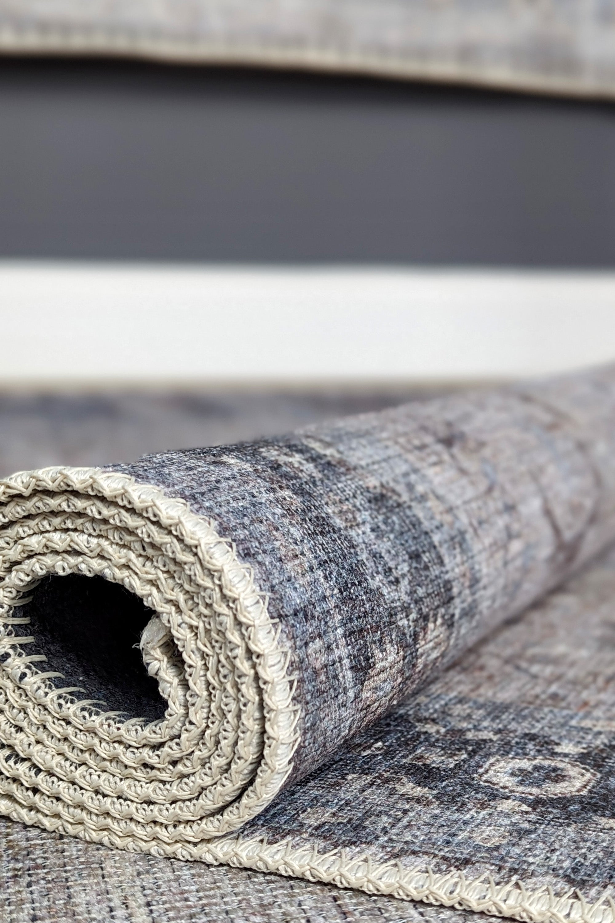 Vintage style Persian rug with bordered pattern