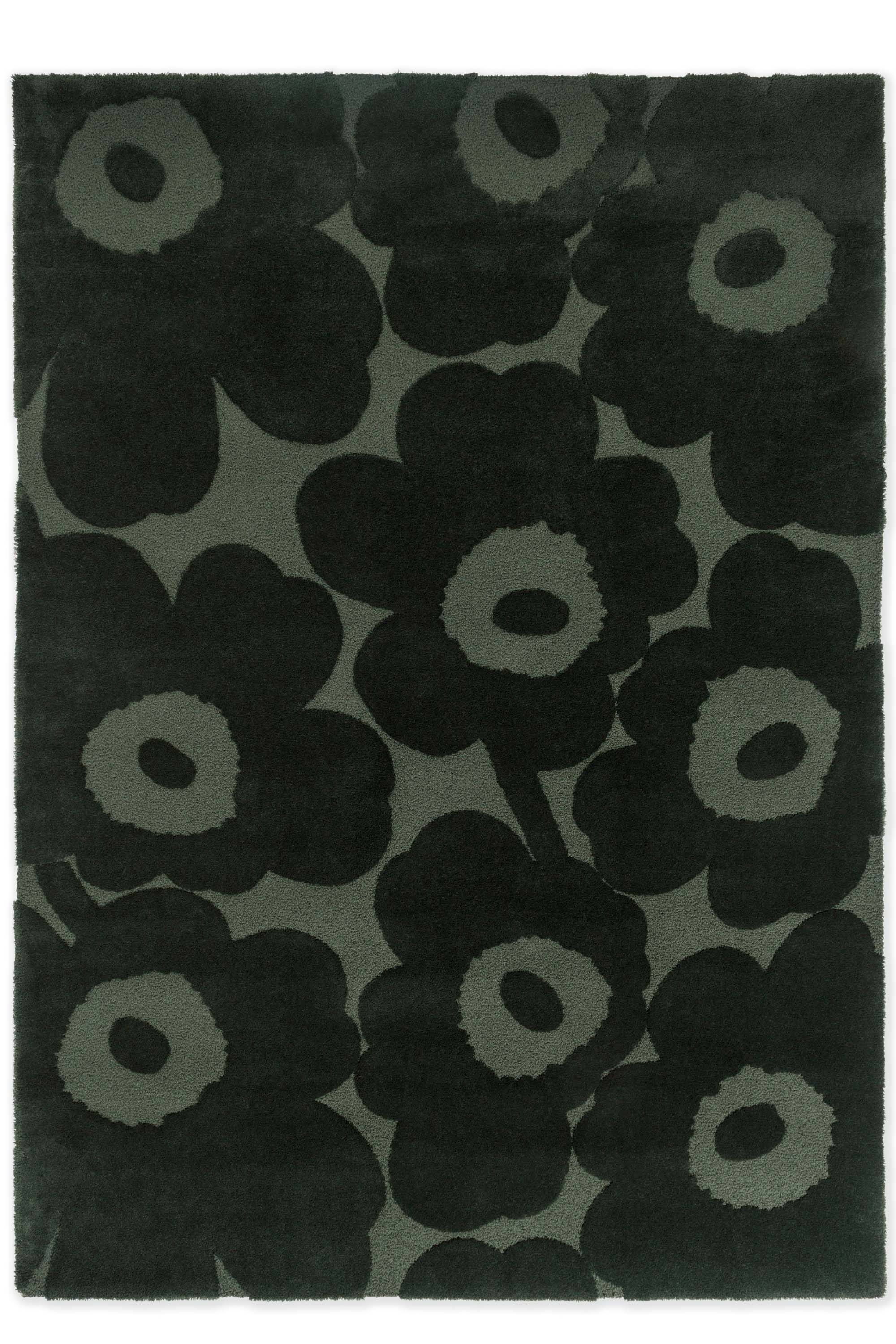 Dark green patterned floral rug