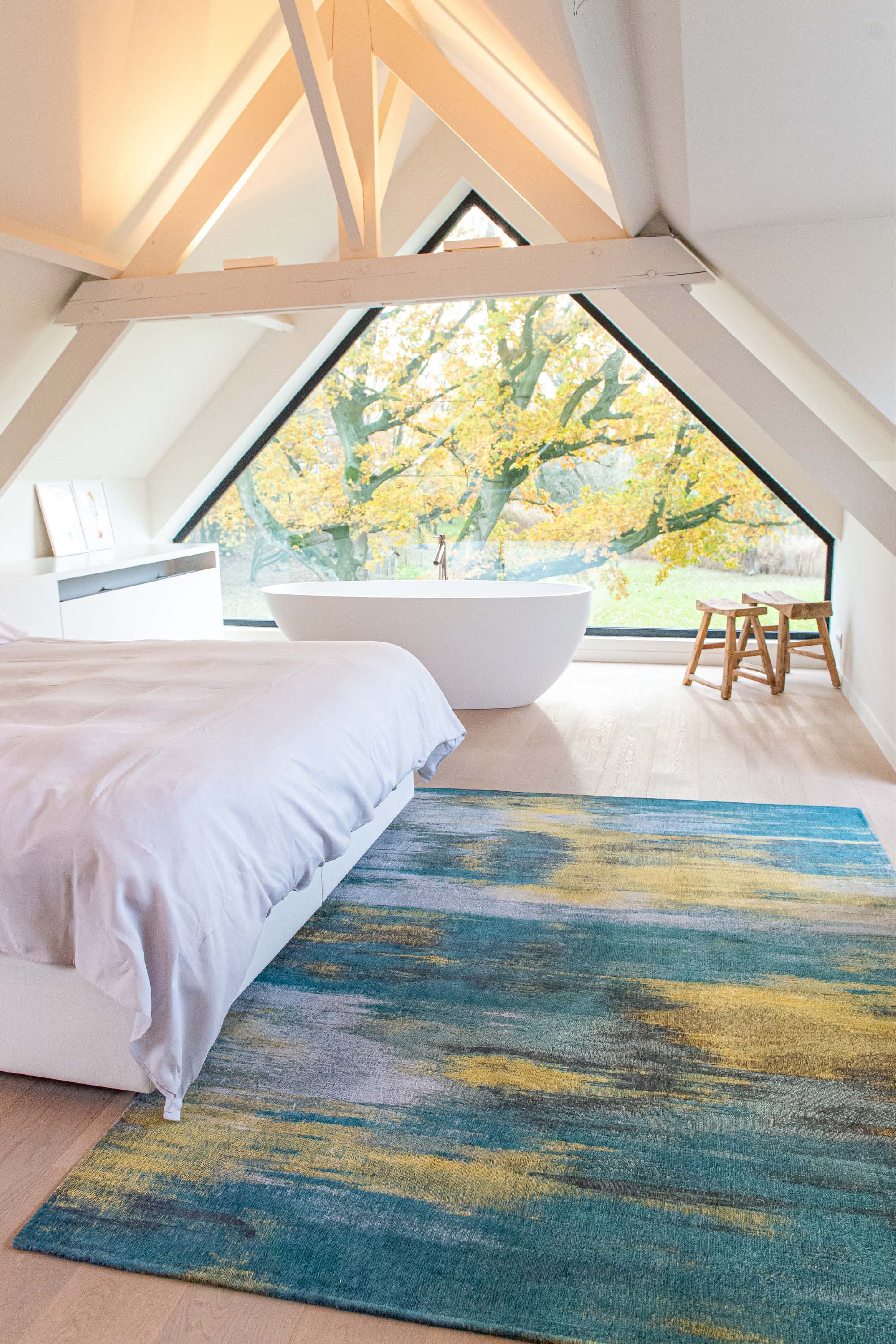 blue and yellow abstract rug
