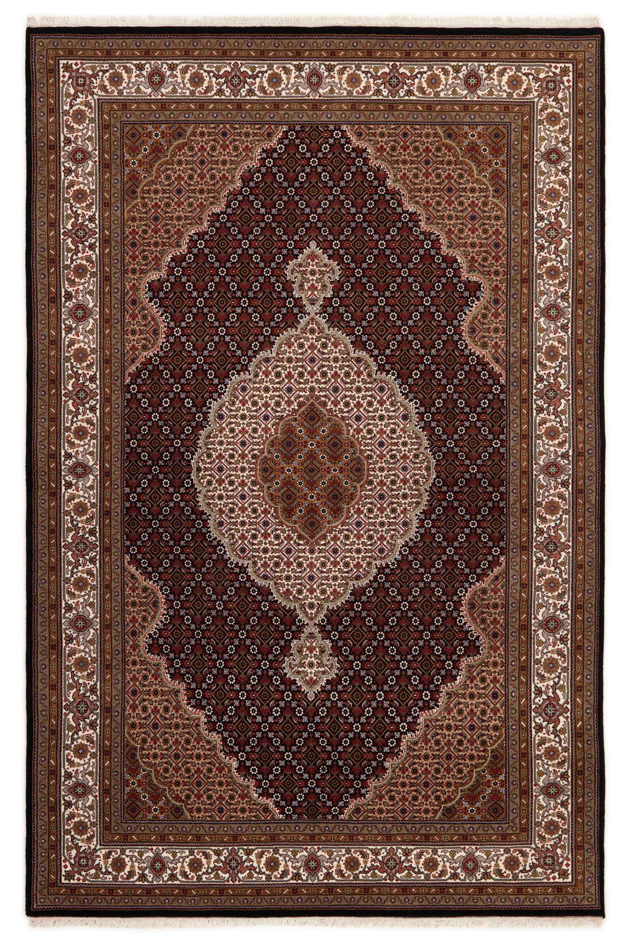 Traditional bordered Tabriz Indi rug