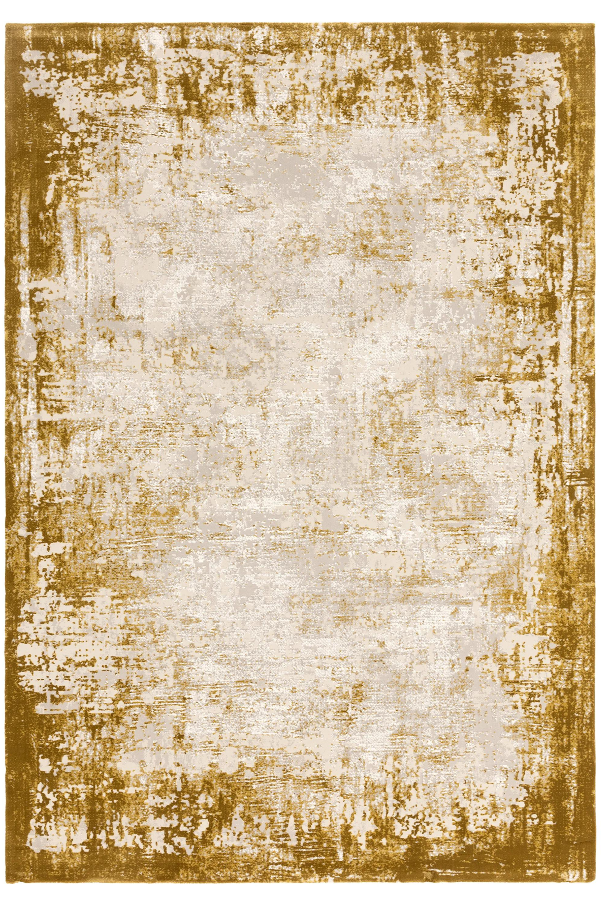 Modern flatweave rug with abstract gold design