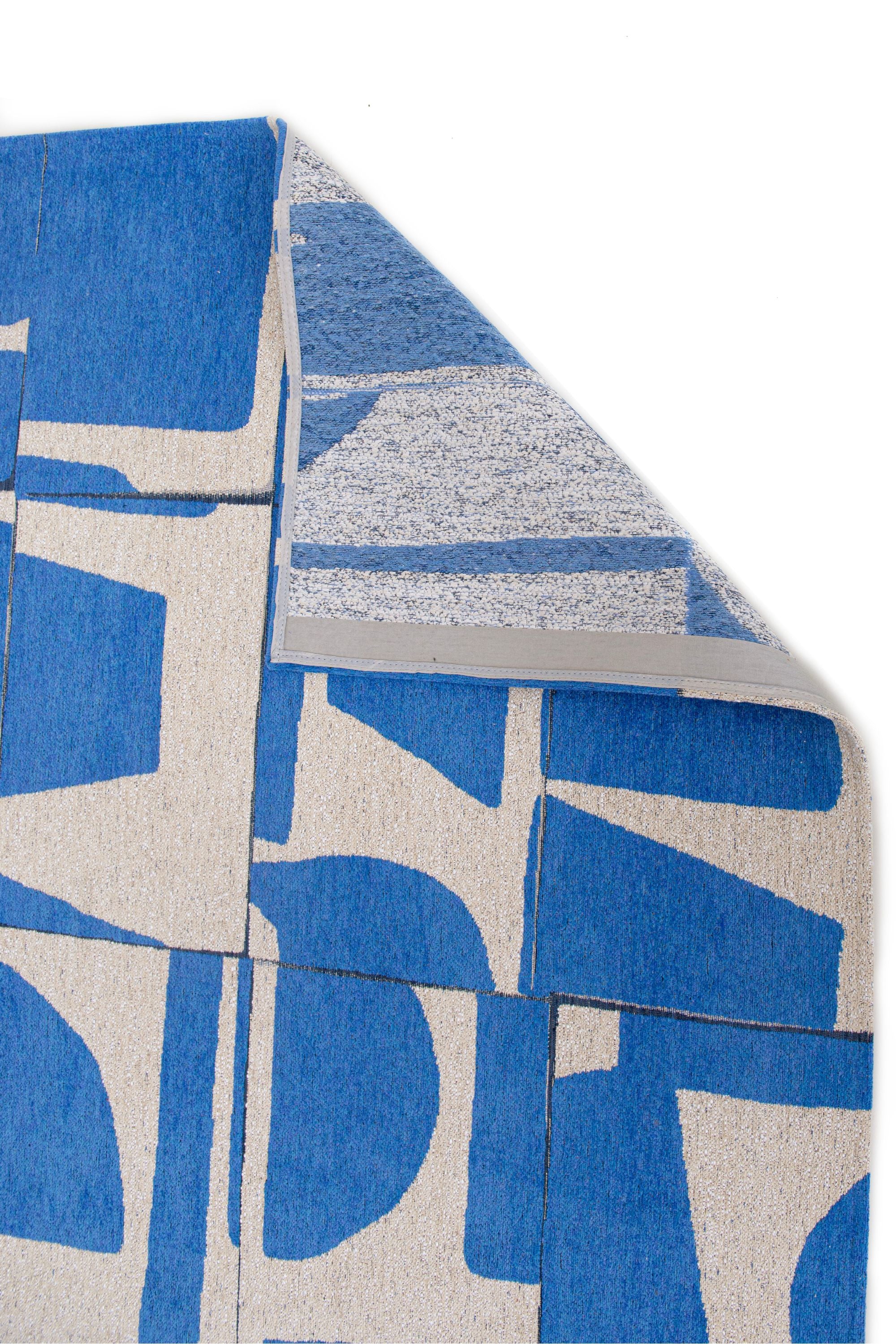 Modern abstract runner with blue patchwork pattern