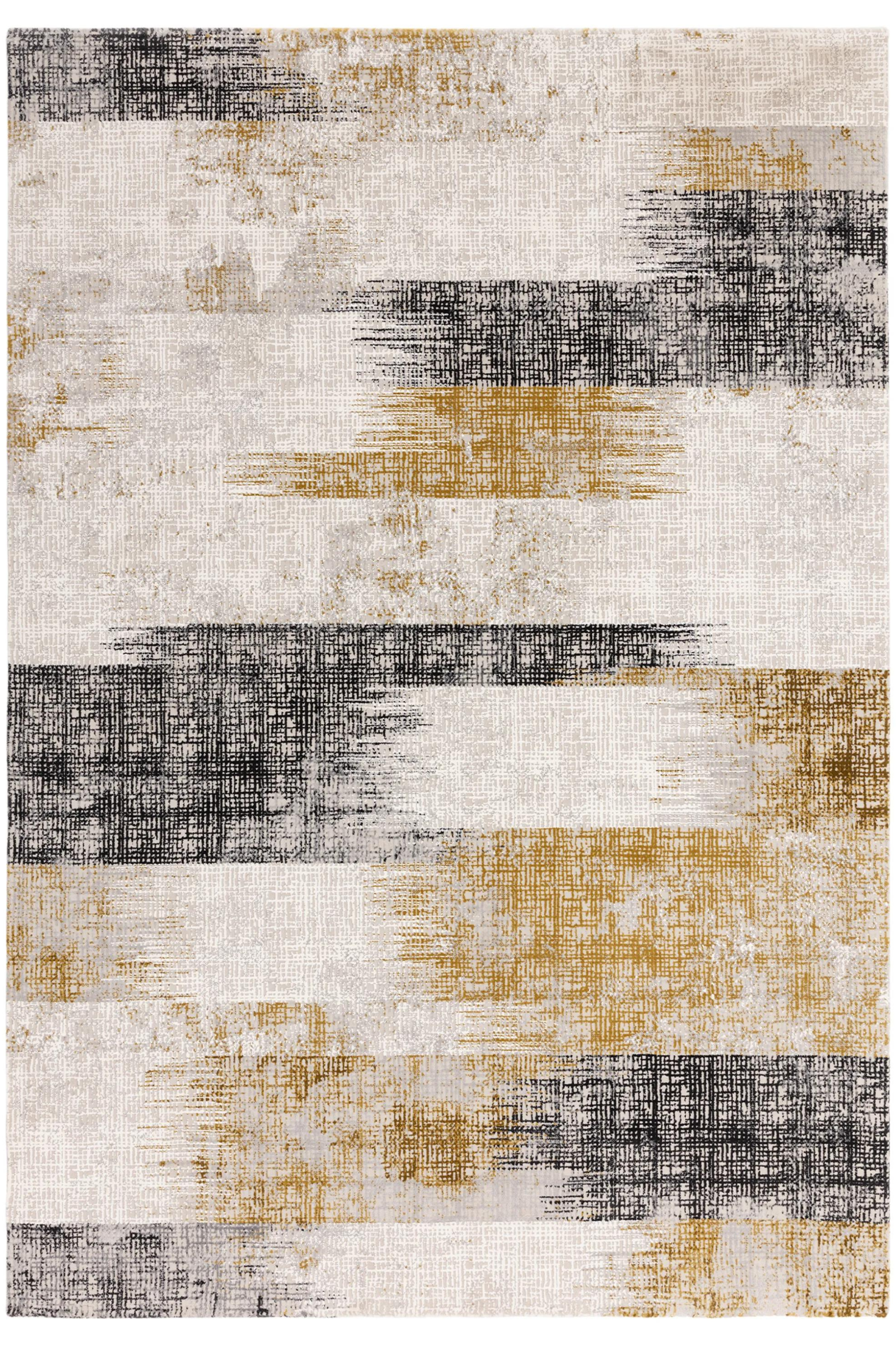 Modern flatweave rug with abstract gold design