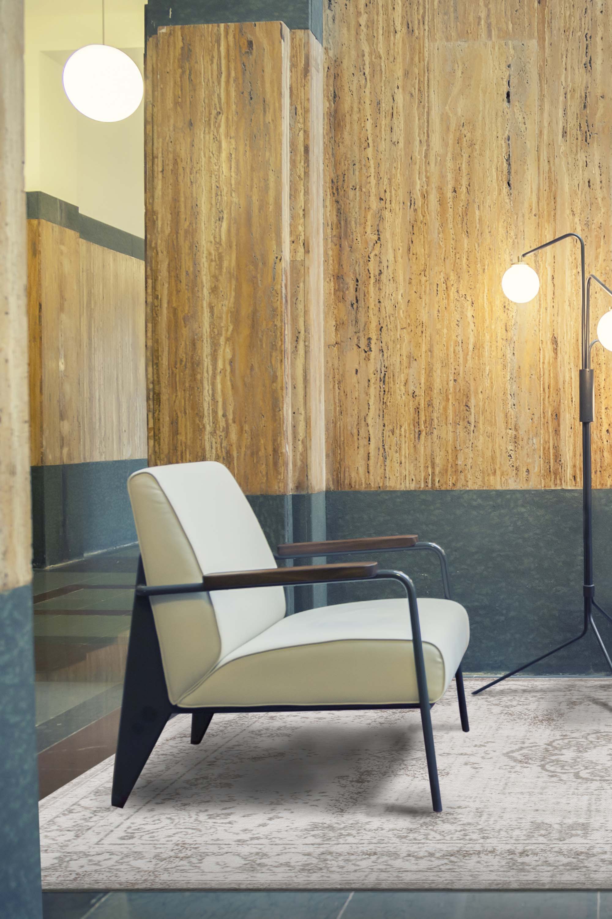 Grey rug with faded persian design