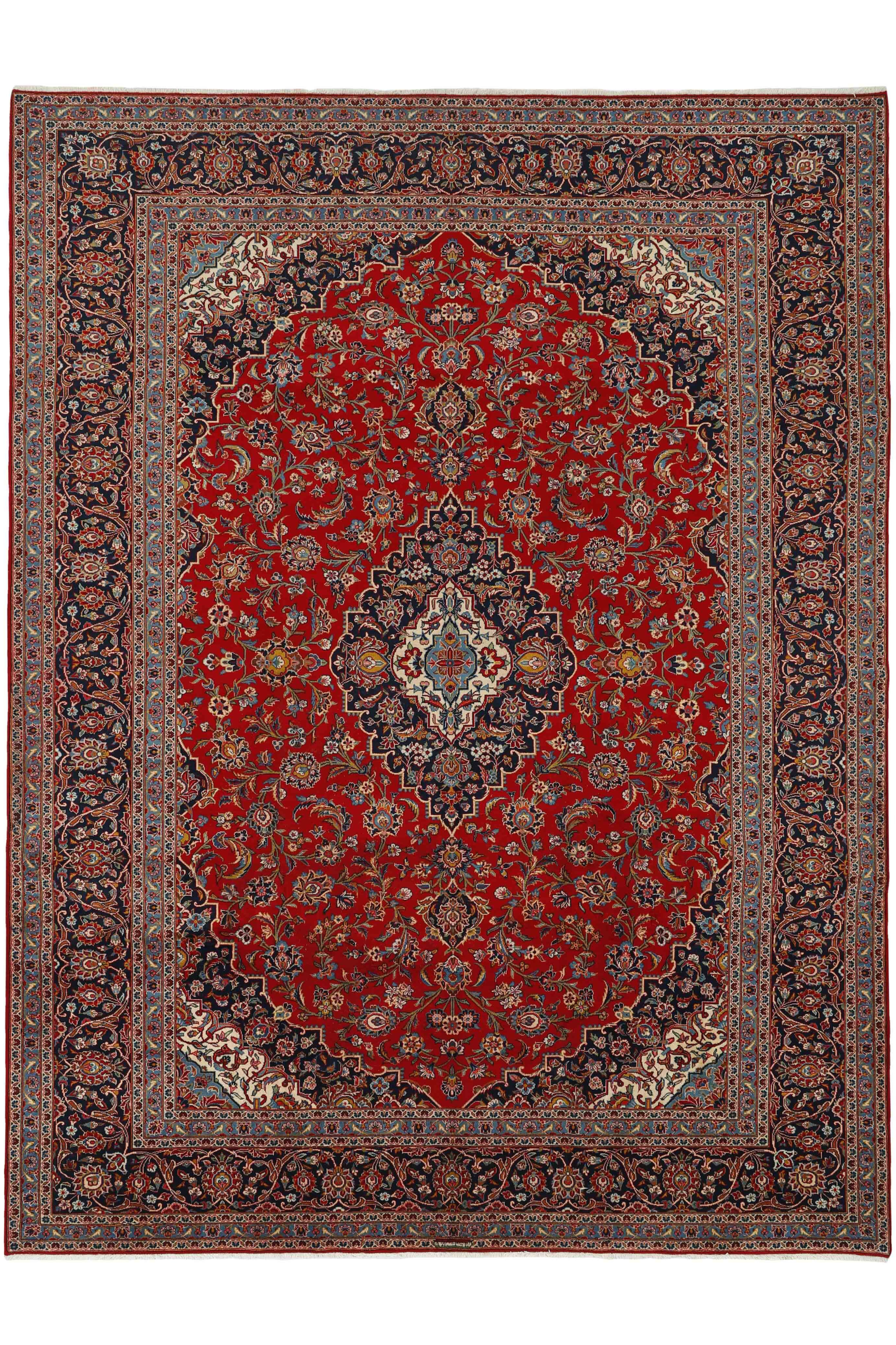 Authentic persian rug with traditional floral design in red and blue