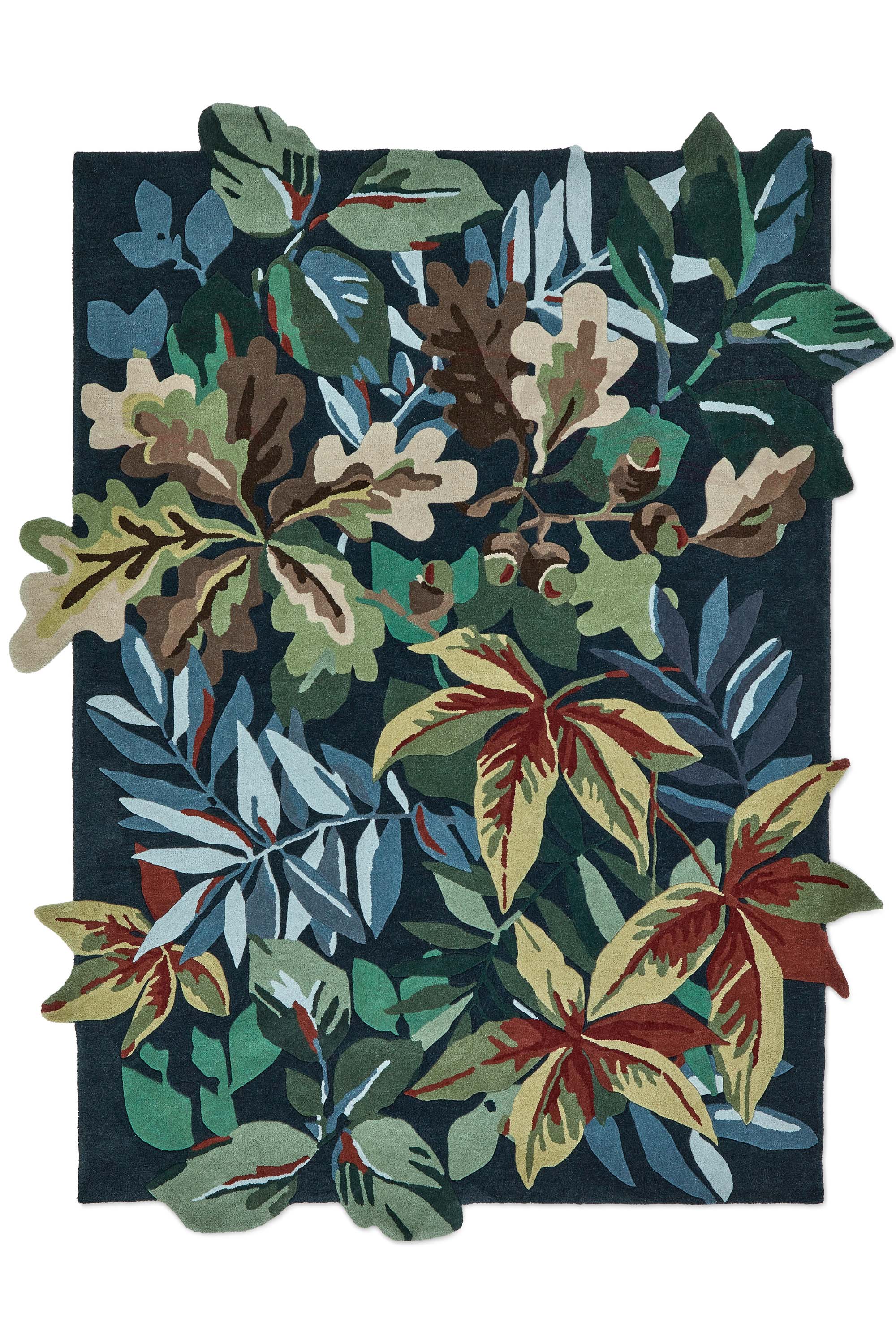 Floral rug with extruding pattern in blue and natural tones