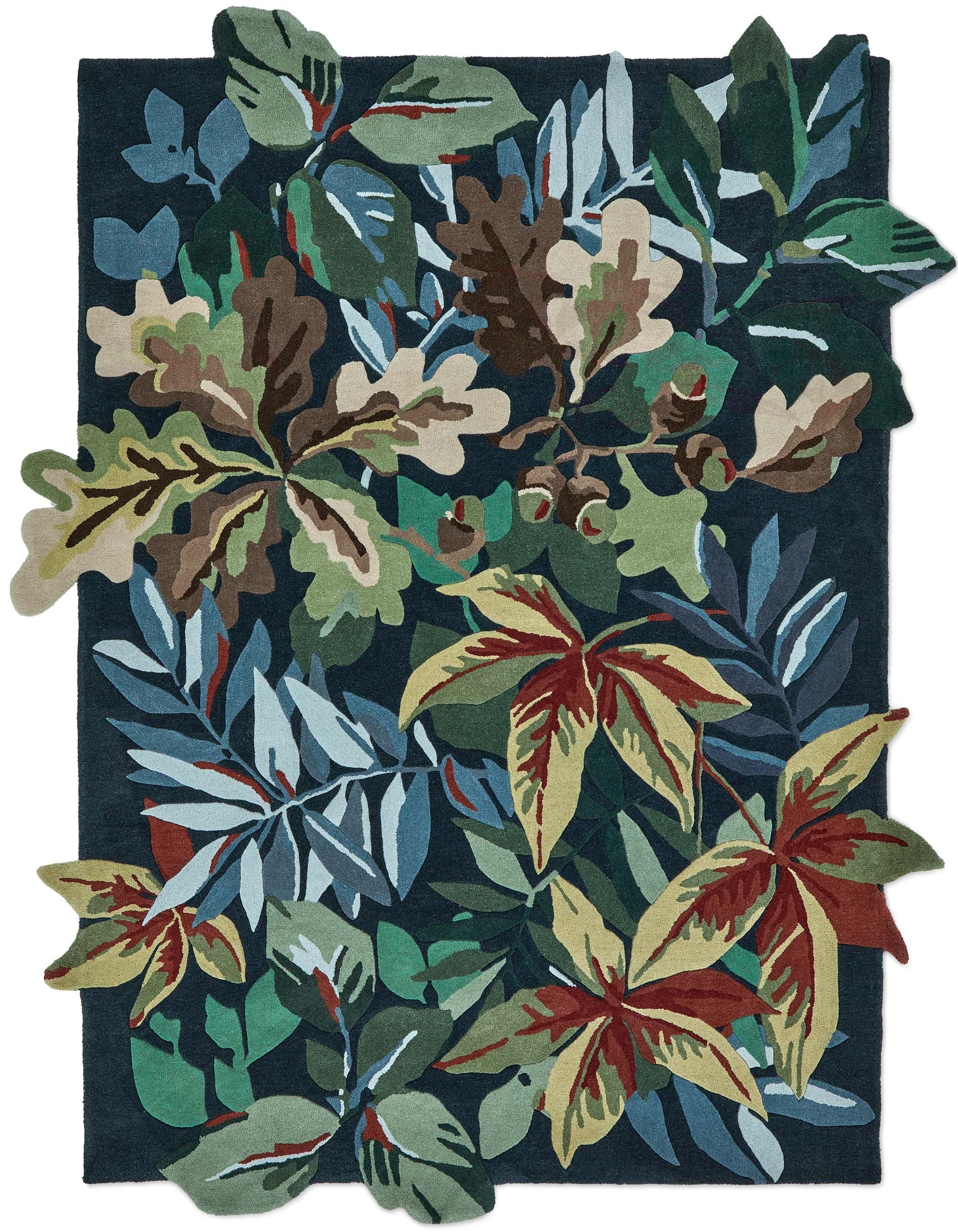 Floral rug with extruding pattern in blue and natural tones