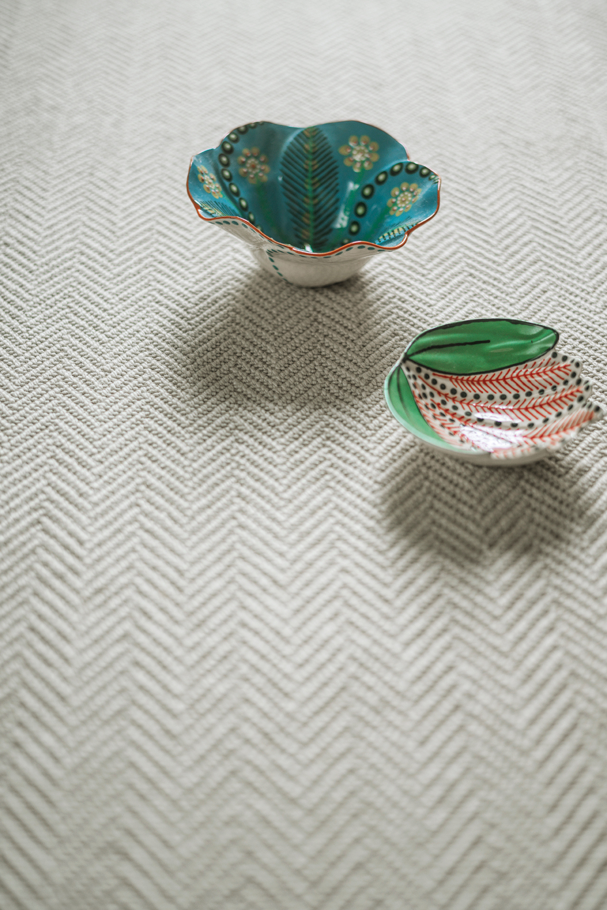 Custom Alpine Birch Wool Rug with Antique Leather Border in Pearl