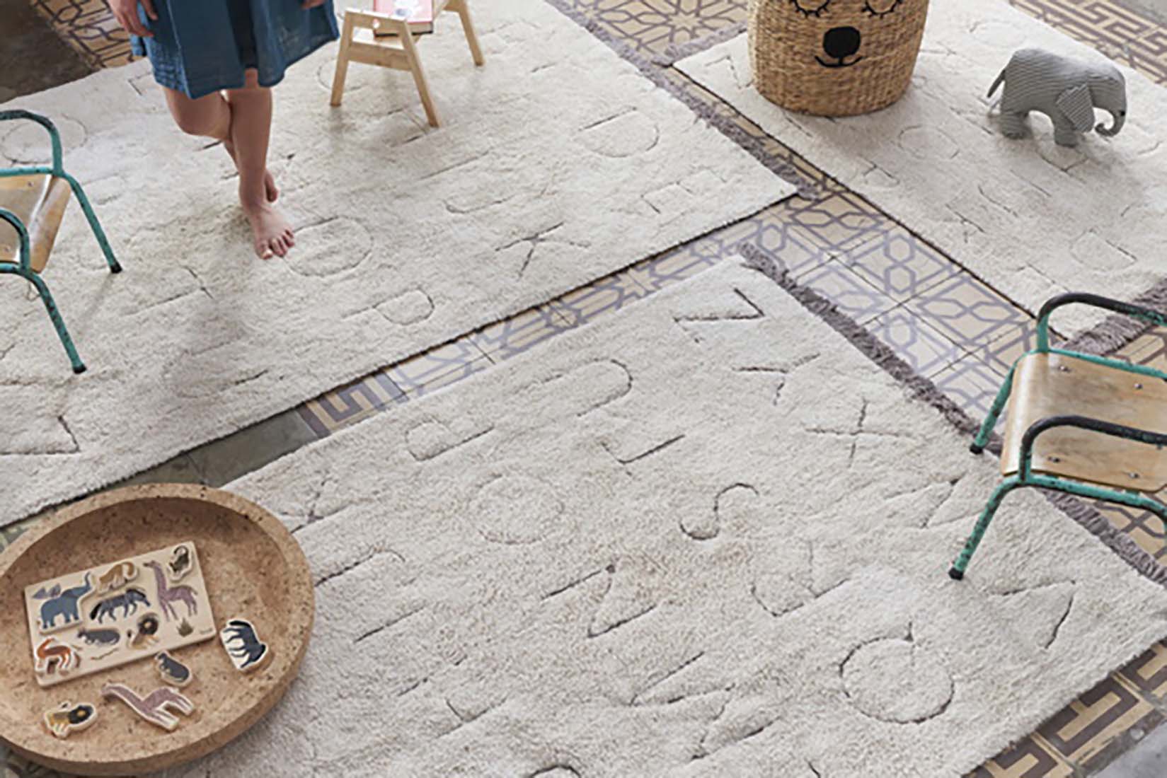 natural abc print childrens rug