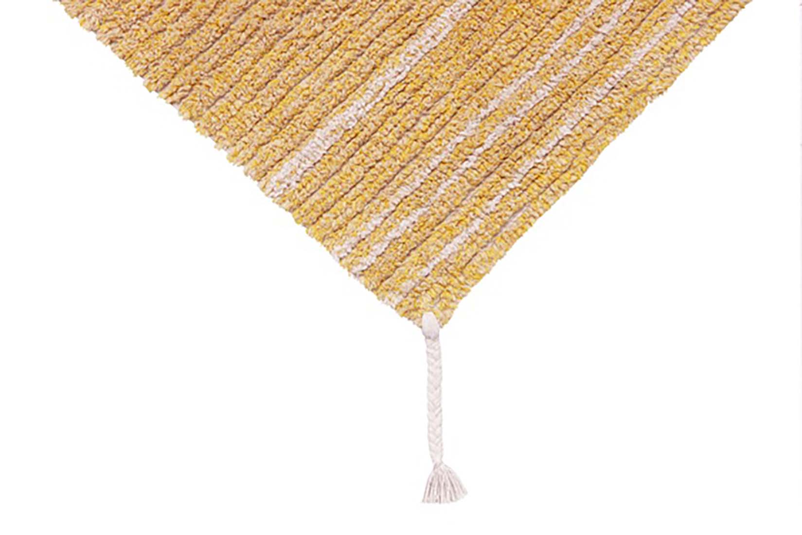 reversible textured rug in beige and yellow with soft gradient design

