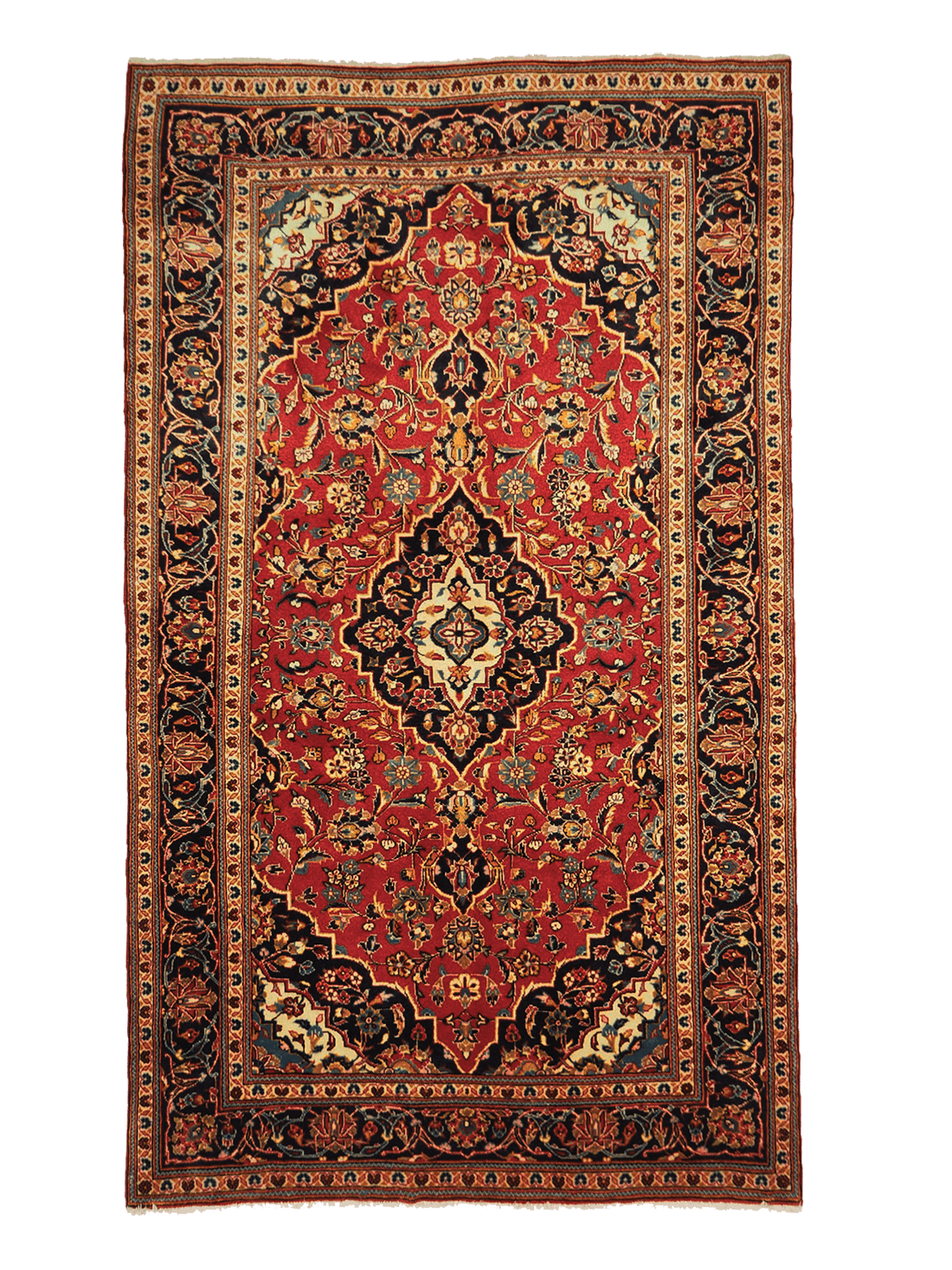 Authentic persian rug with traditional floral design in red and blue