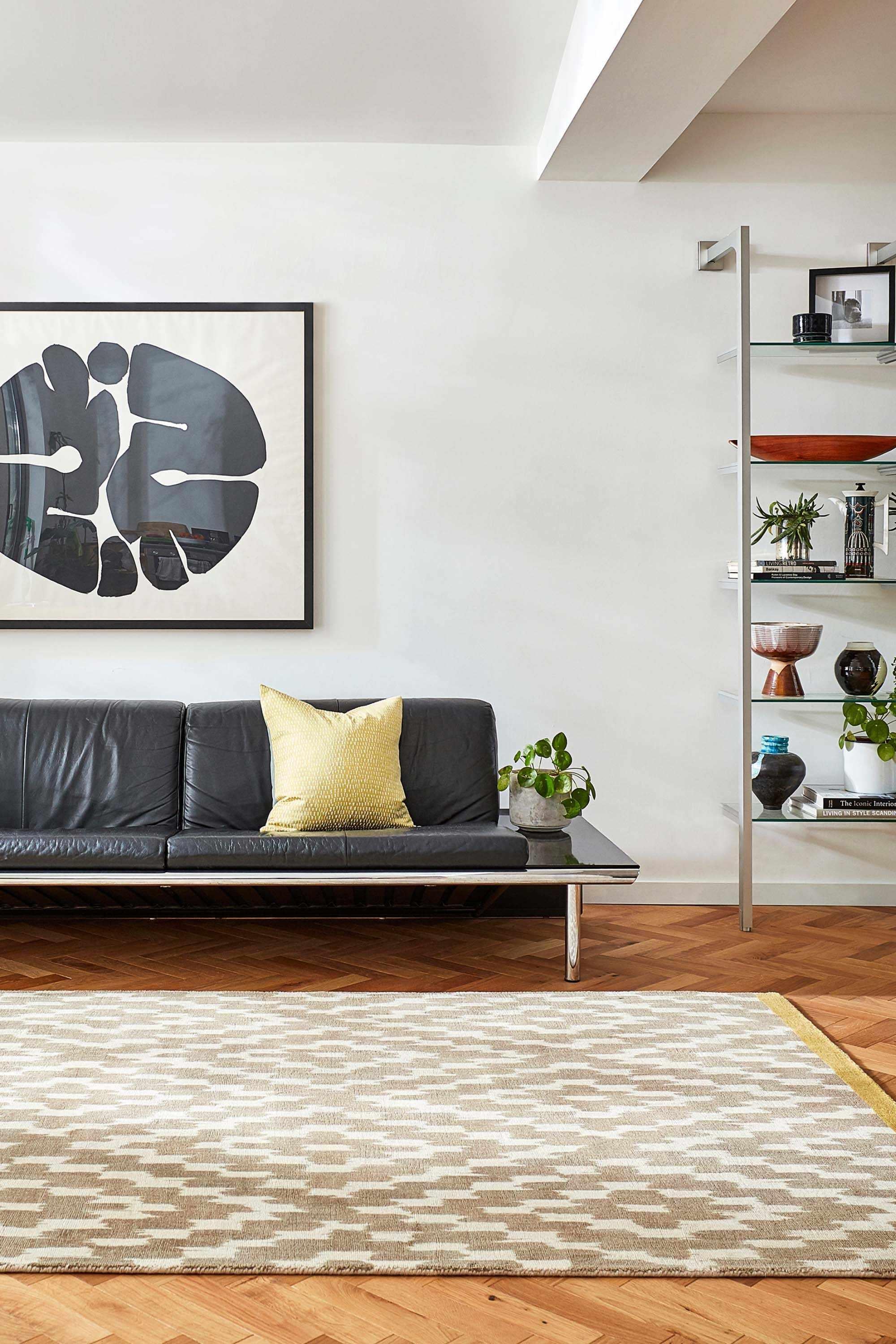 grey wool rug with repeat aztec design