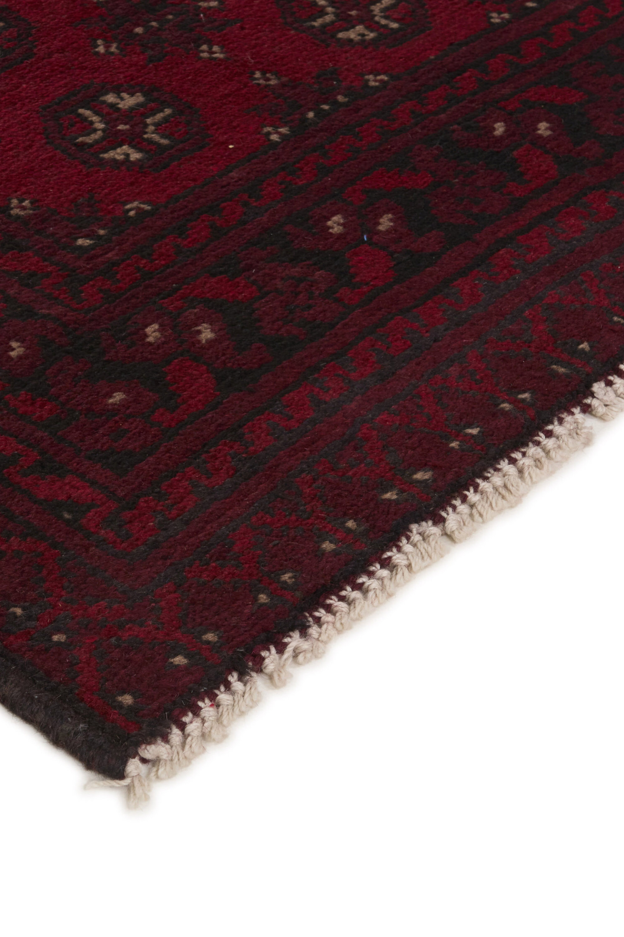 Red oriental wool runner with a traditional elephant's foot pattern