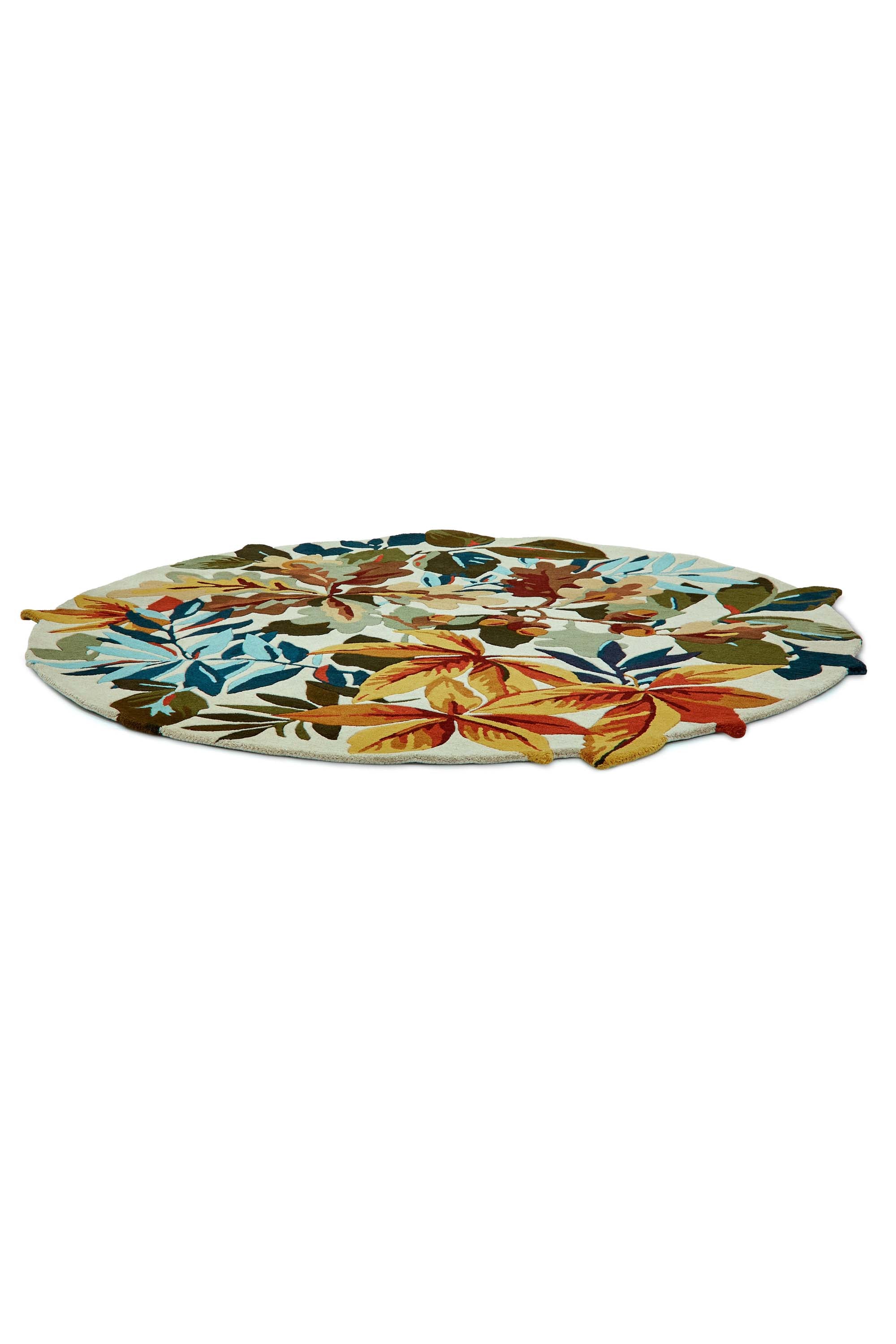 Circle floral rug with extruding pattern in neutral tones