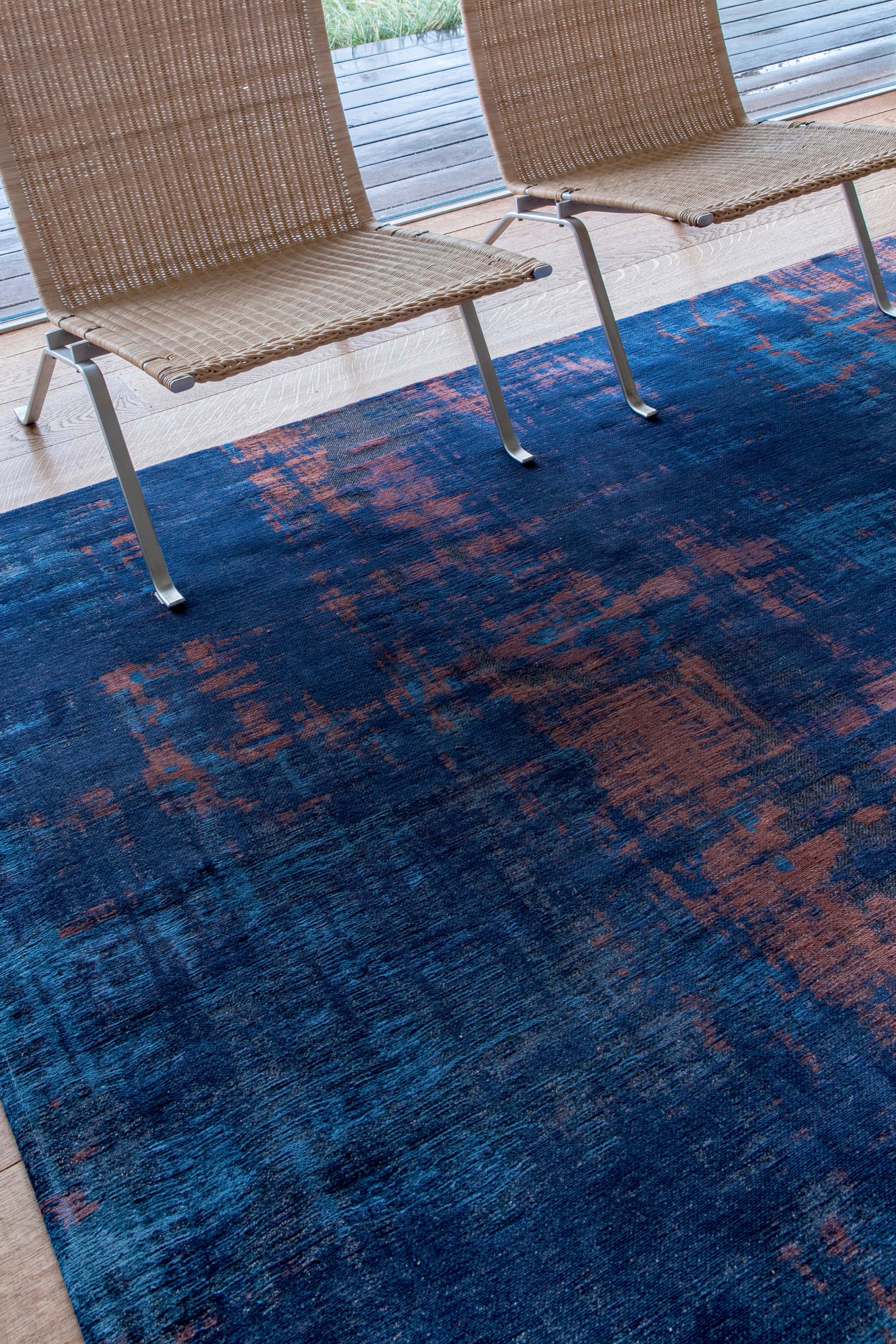 navy blue flatweave rug with modern abstract design