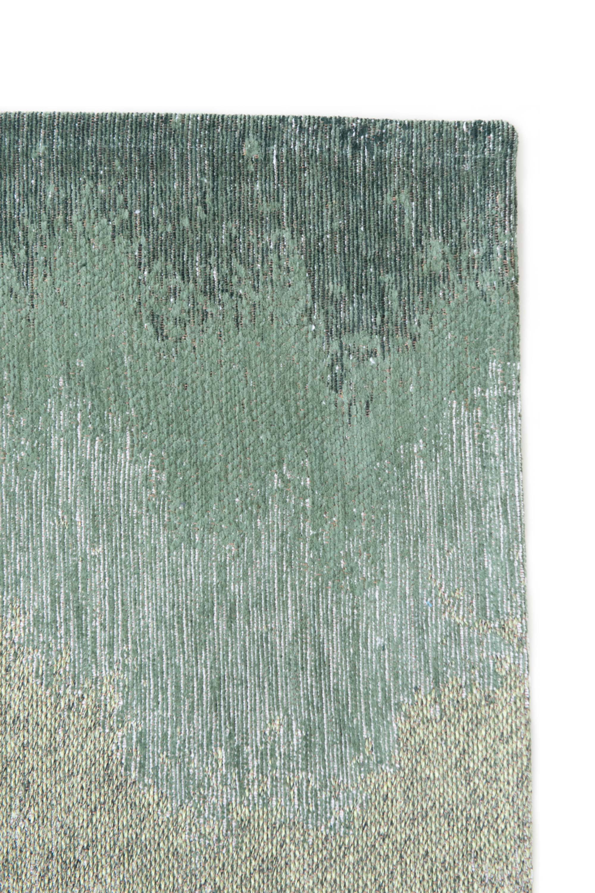 Modern rug with green abstract shoreline pattern