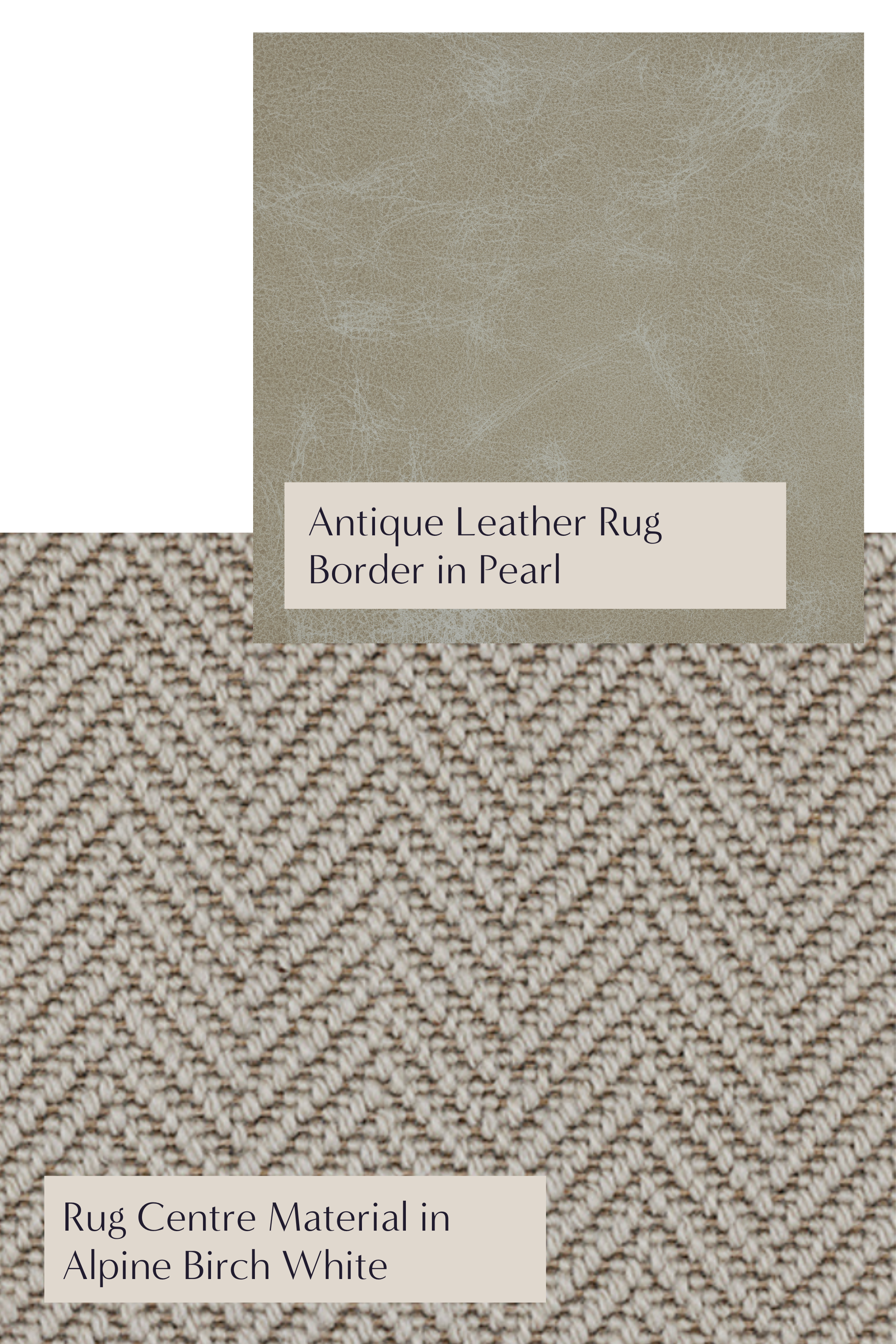 Custom Alpine Birch Wool Rug with Antique Leather Border in Pearl