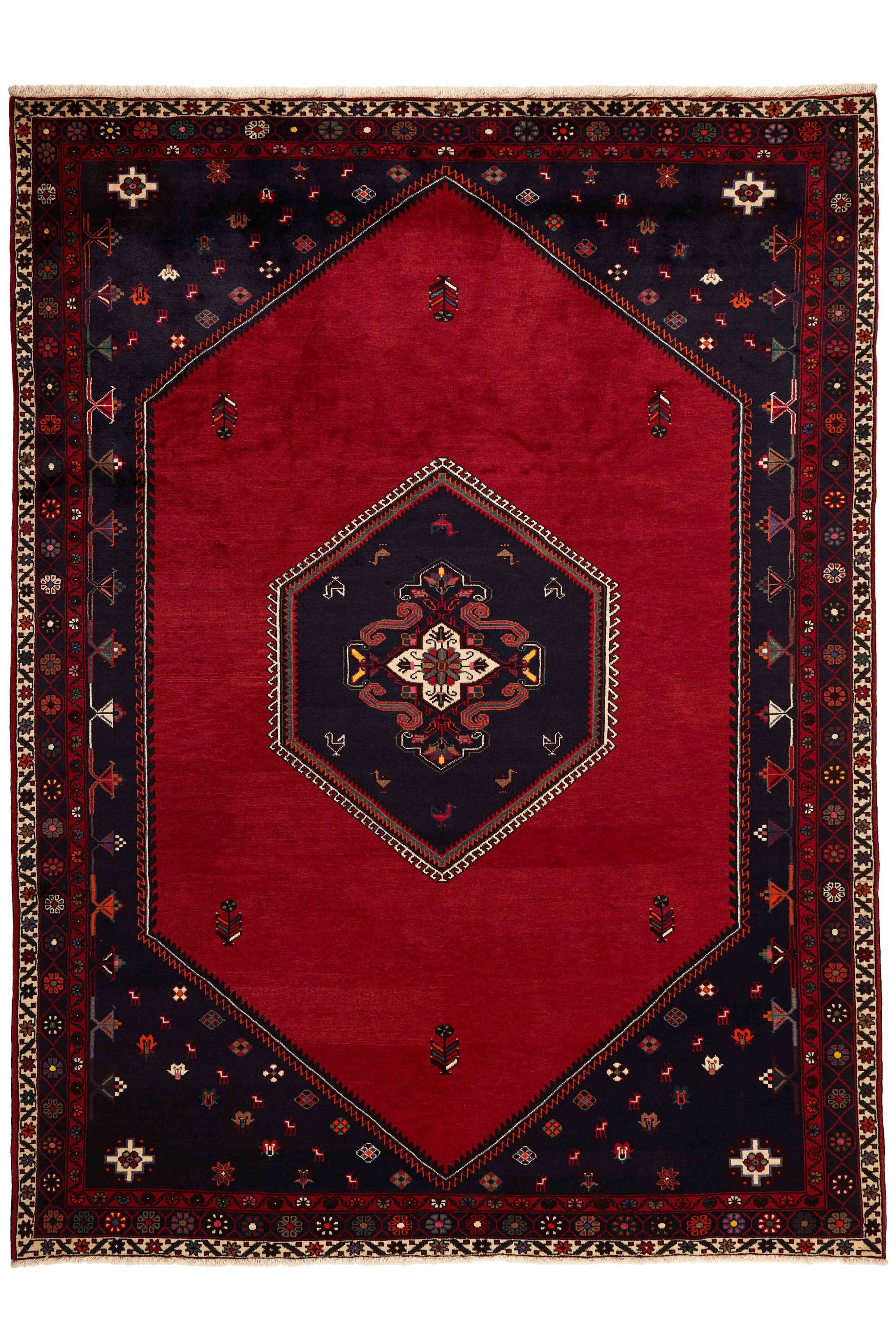 Authentic persian rug with a traditional geometric pattern in red