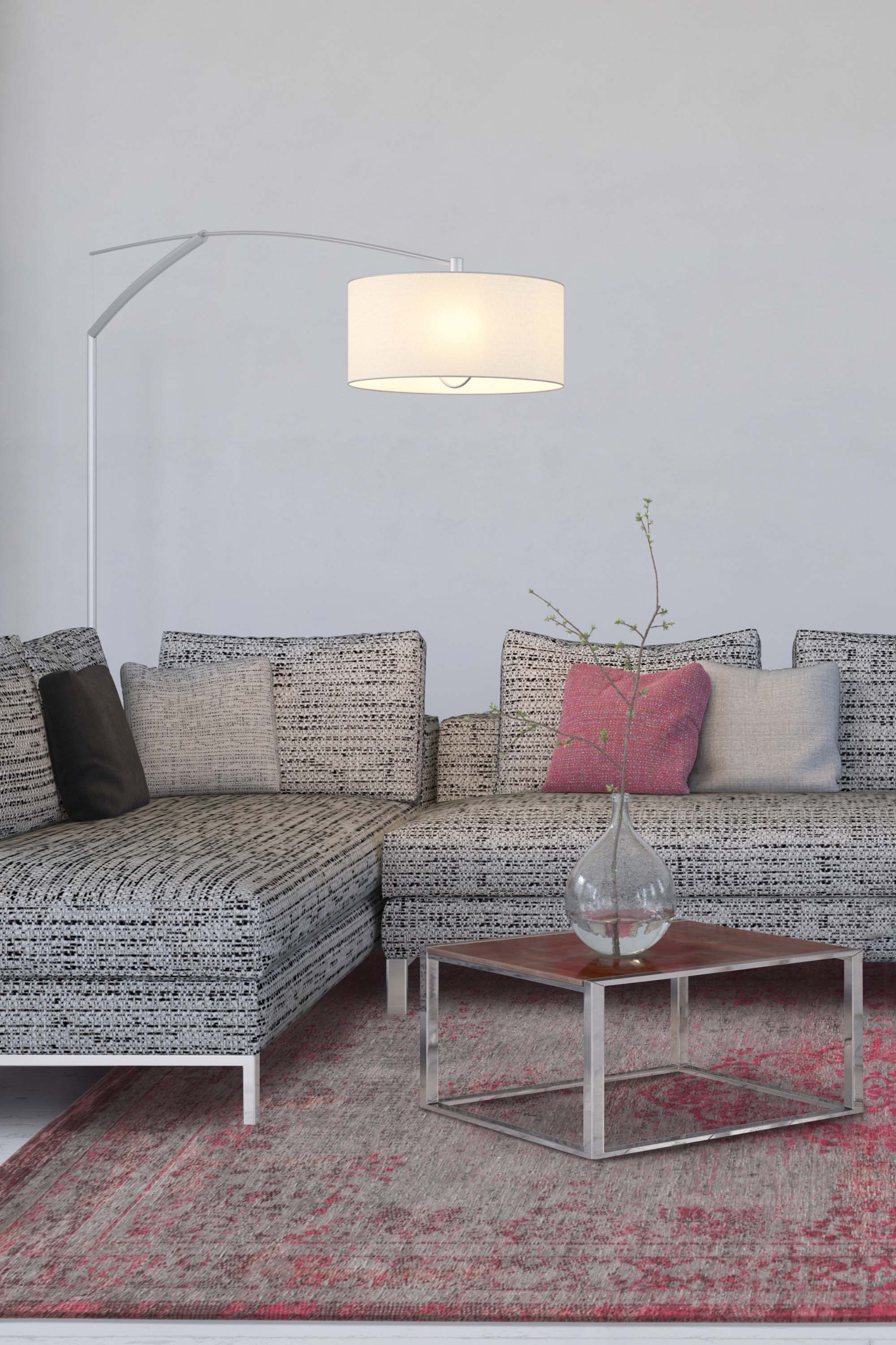 Grey and pink flatweave rug with faded persian design