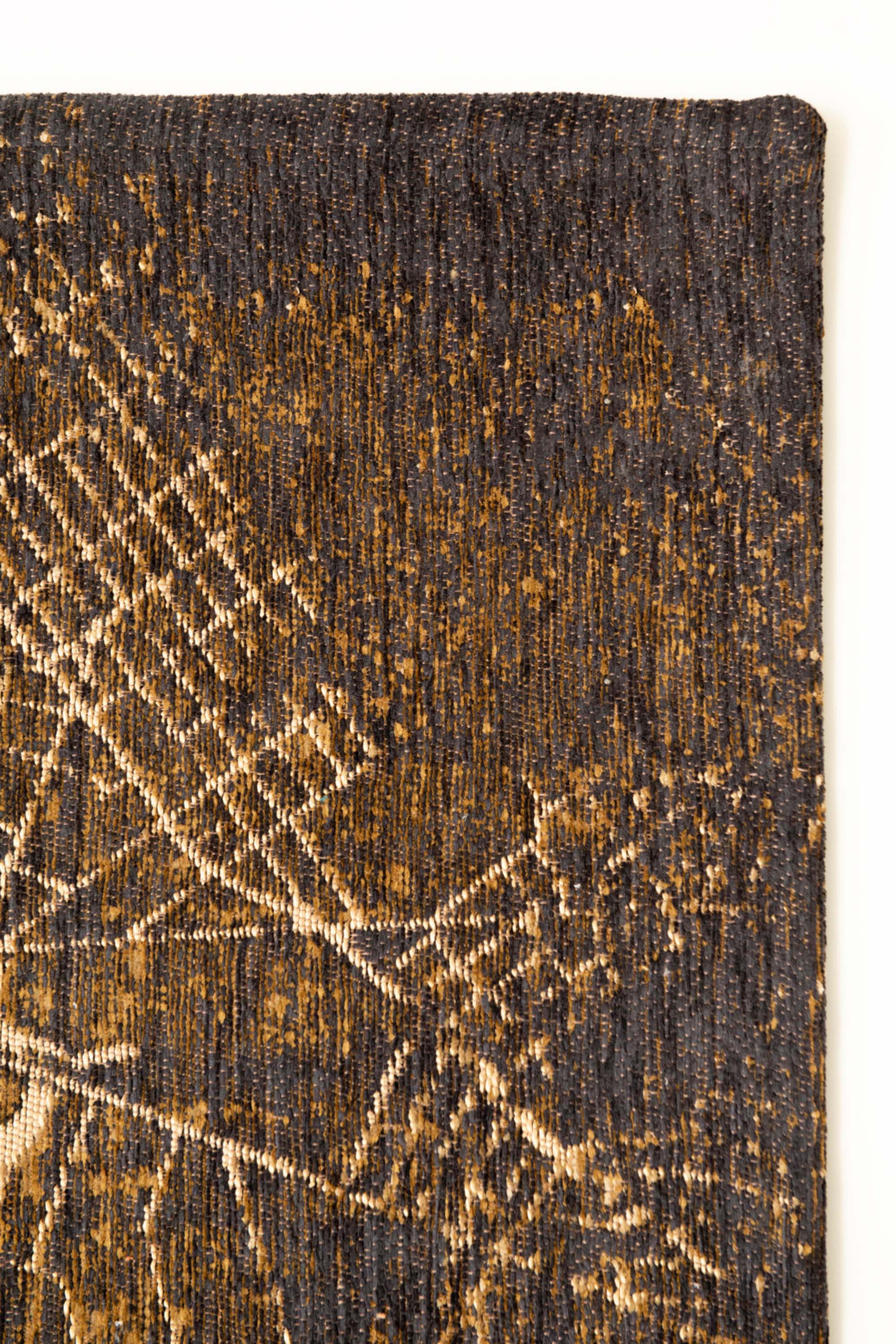 Gold abstract rug with a pattern inspired by the map of New York