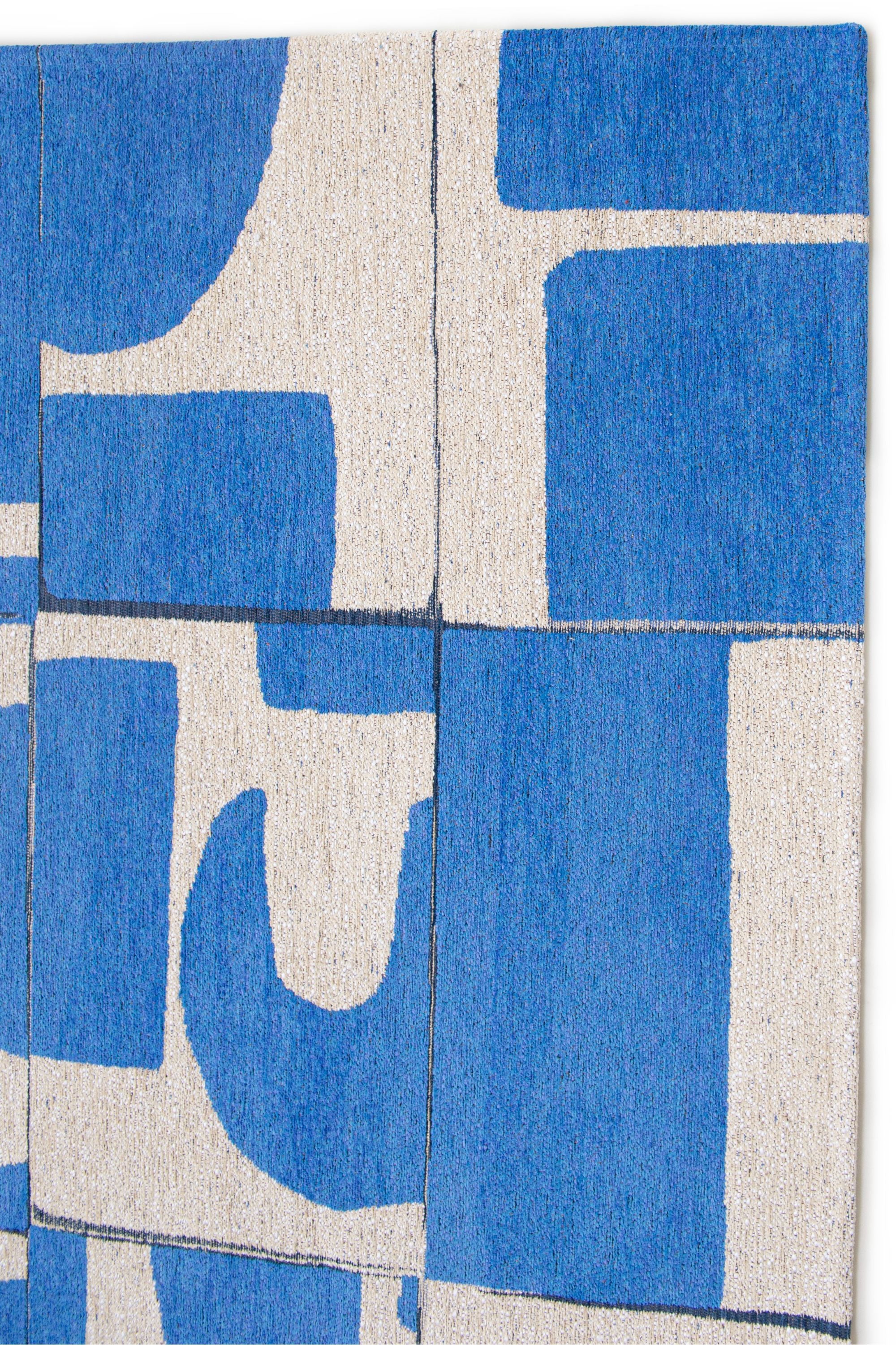 Modern abstract runner with blue patchwork pattern