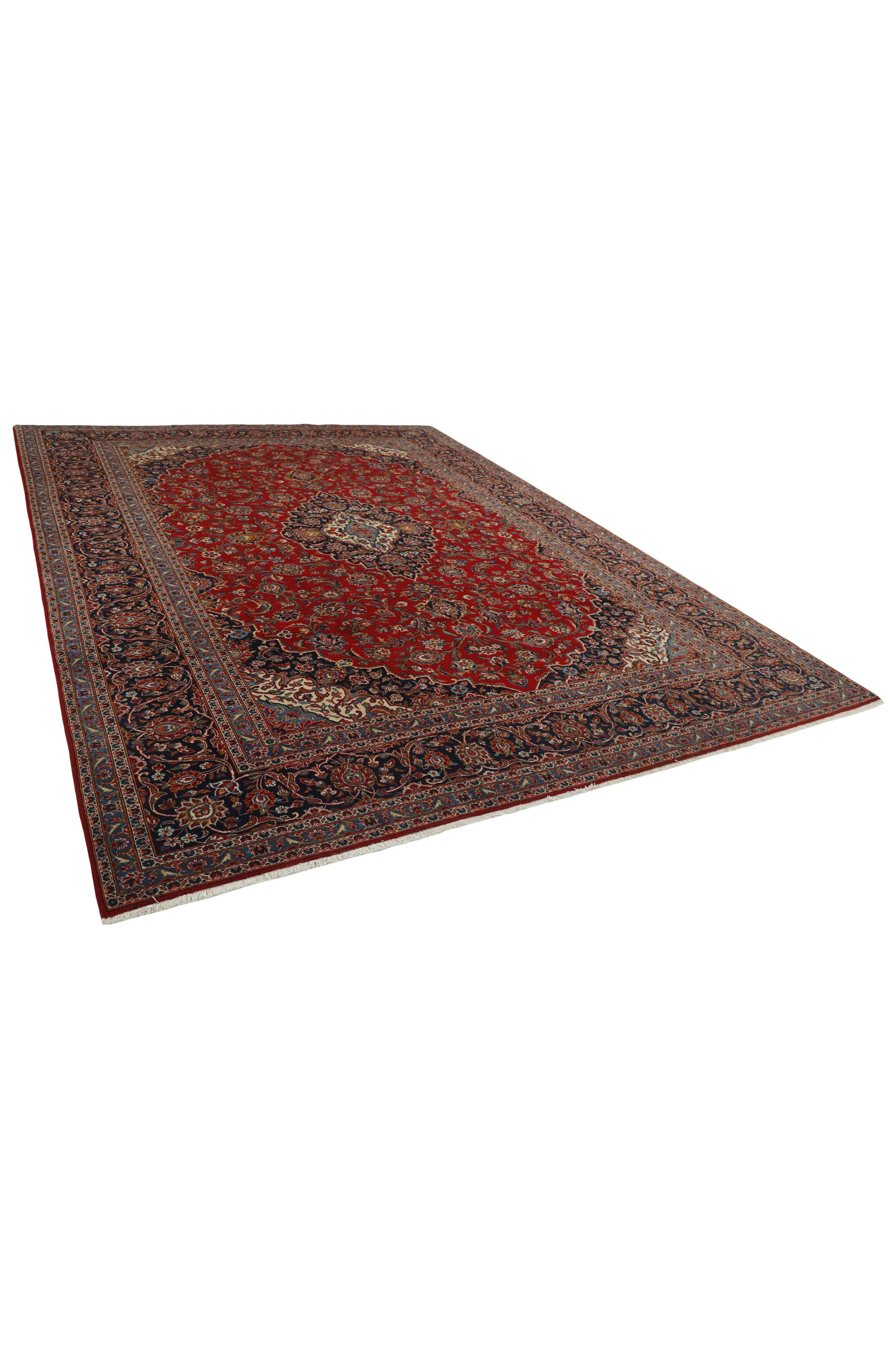 Authentic persian rug with traditional floral design in red and blue