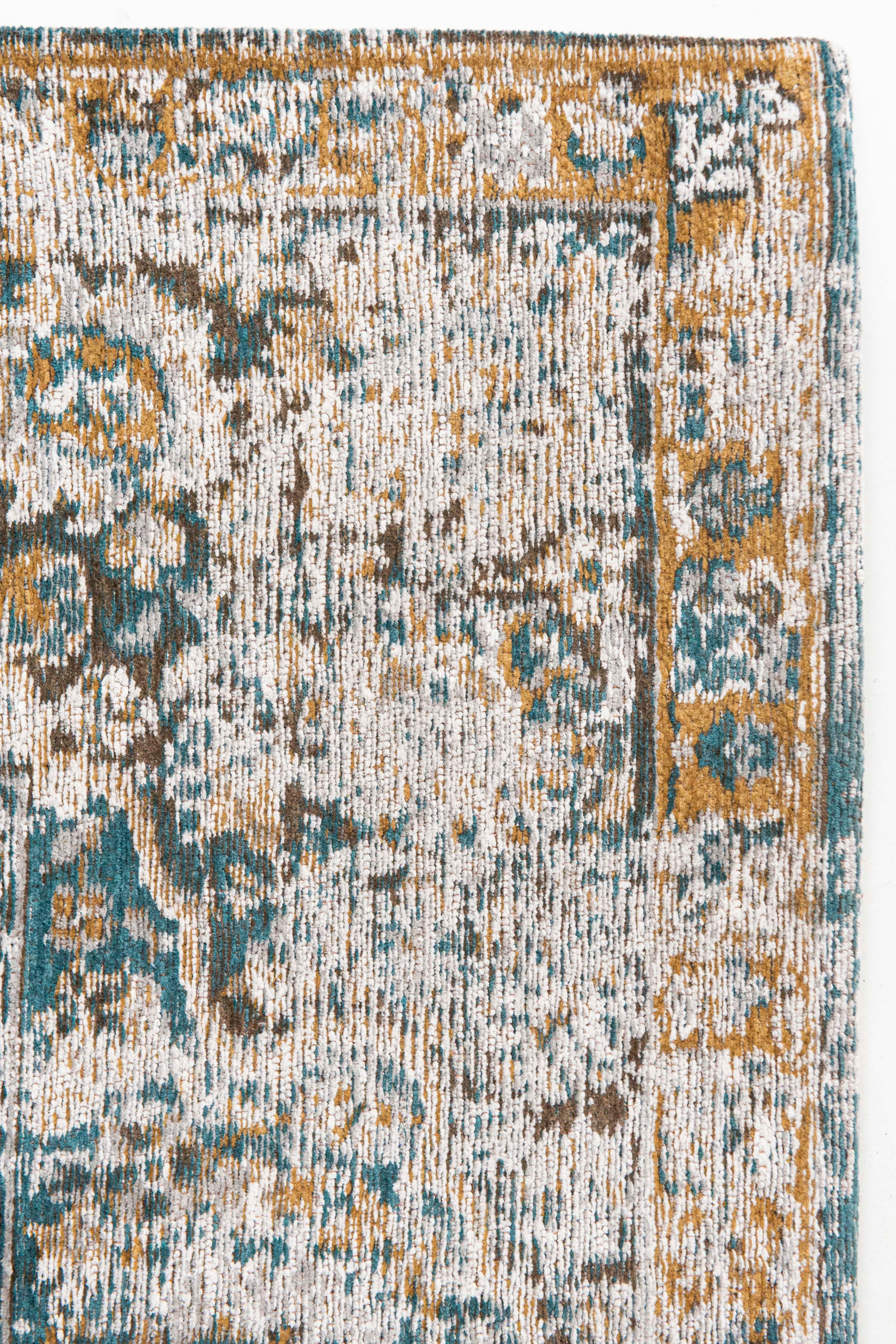 white, blue and yellow vintage style rug