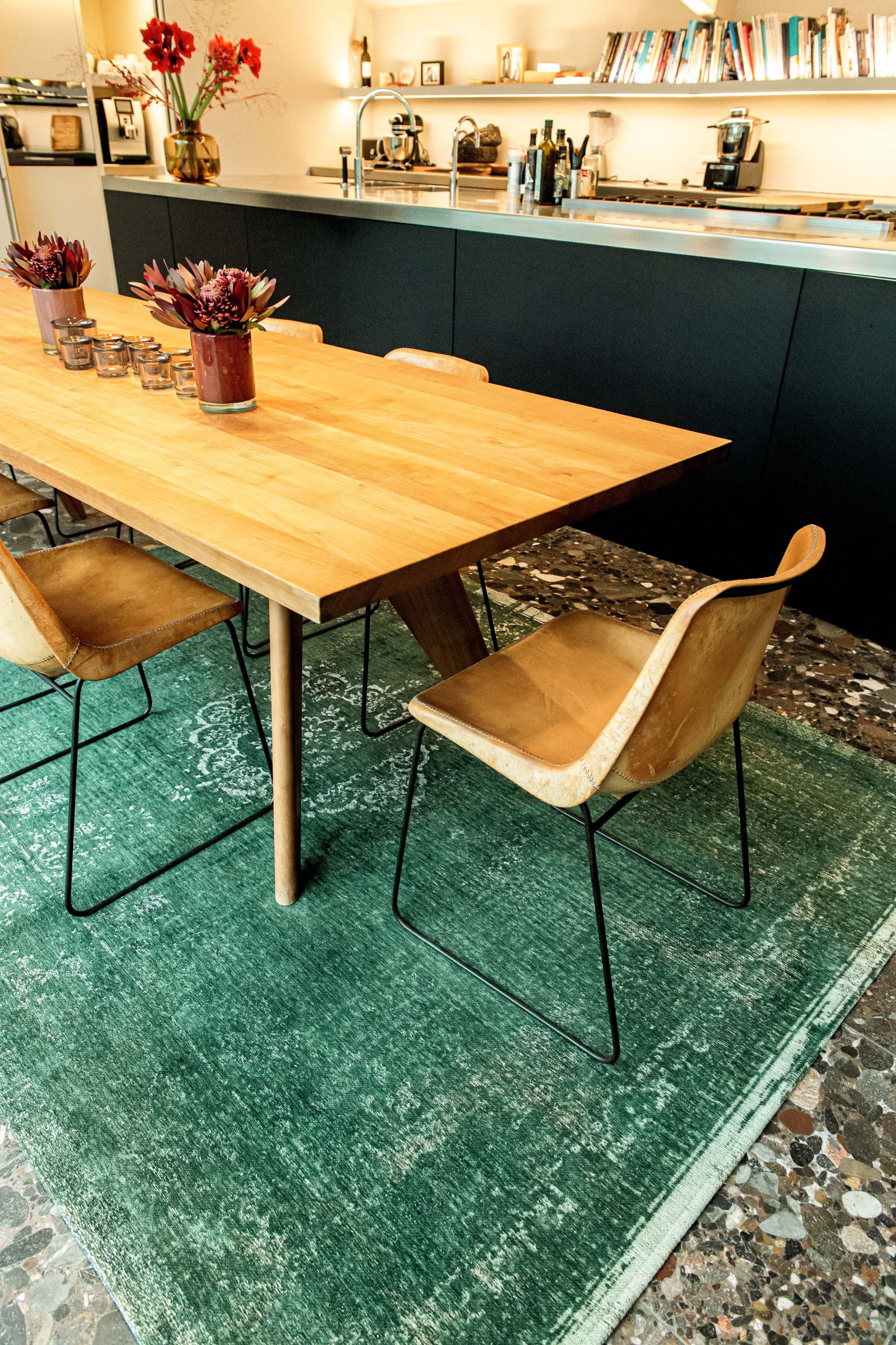 green vintage style rug