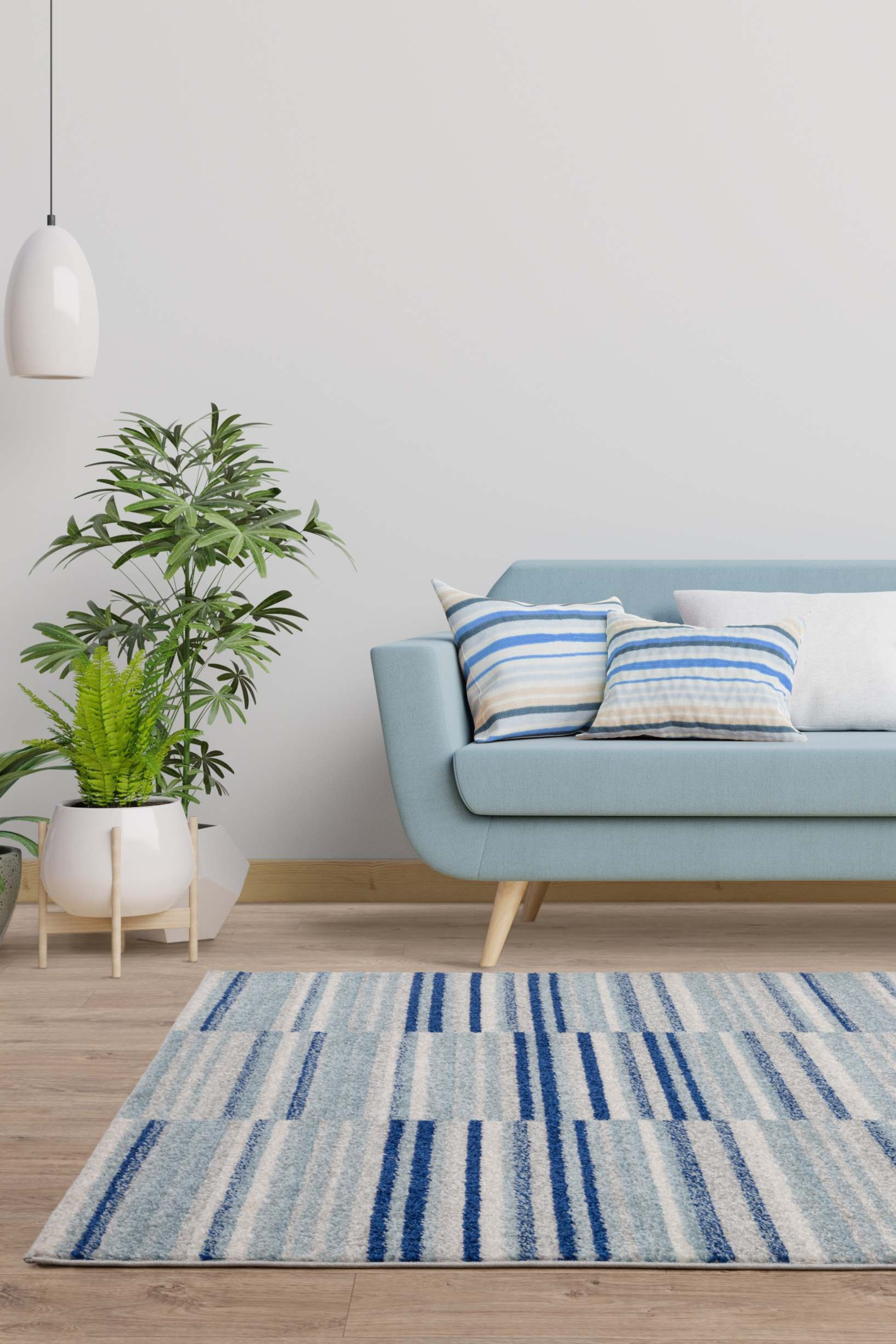 Muse Blue Stripe Flatweave Rug MU05