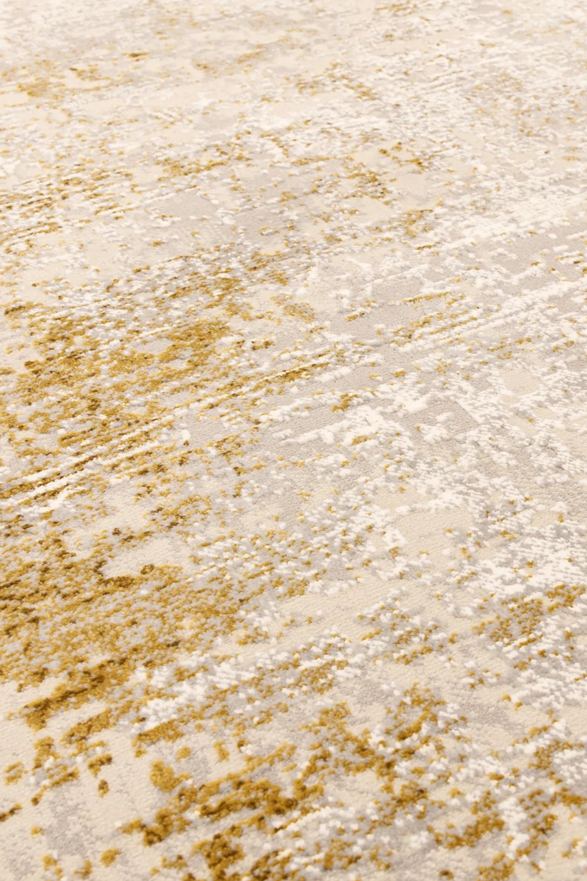 Modern flatweave rug with abstract gold design